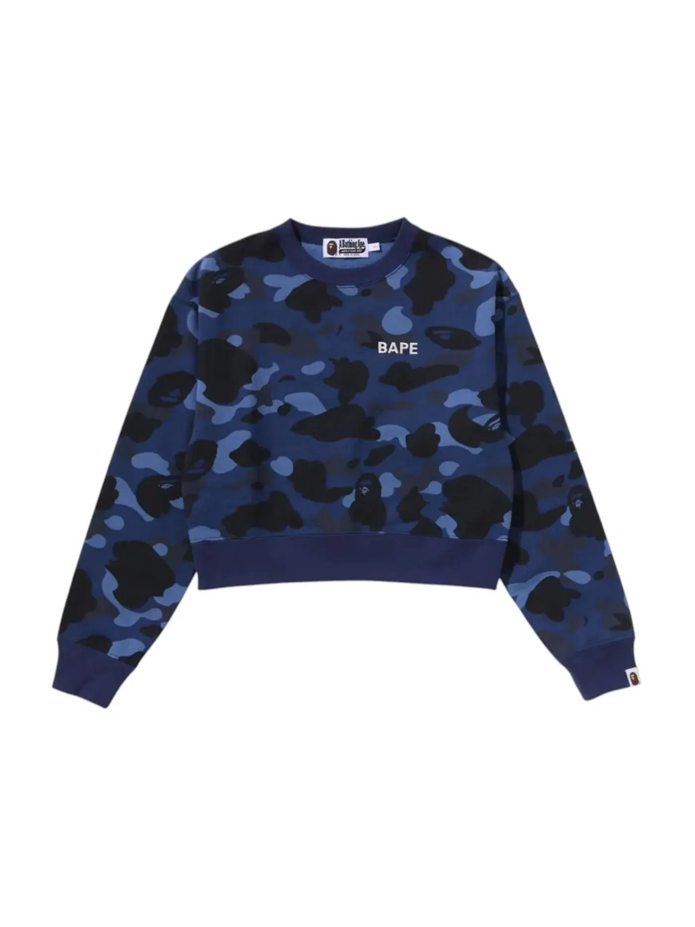 Женский свитшот укороченный с камуфляжным принтом BAPE — изображение 1 из 1, синий