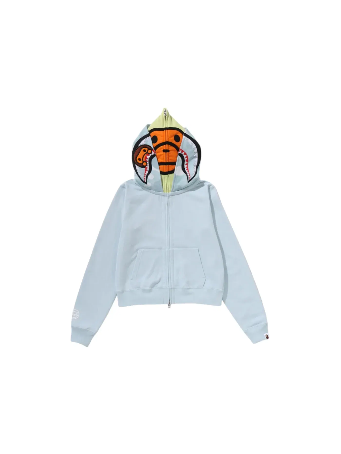 Женская укороченная худи на молнии с двойным капюшоном Milo Shark BAPE — изображение 1 из 2, синий