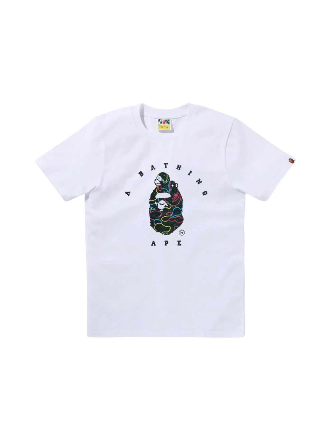 Женская футболка с принтом Neon Camo Milo On Ape Head BAPE — изображение 1 из 1, белый