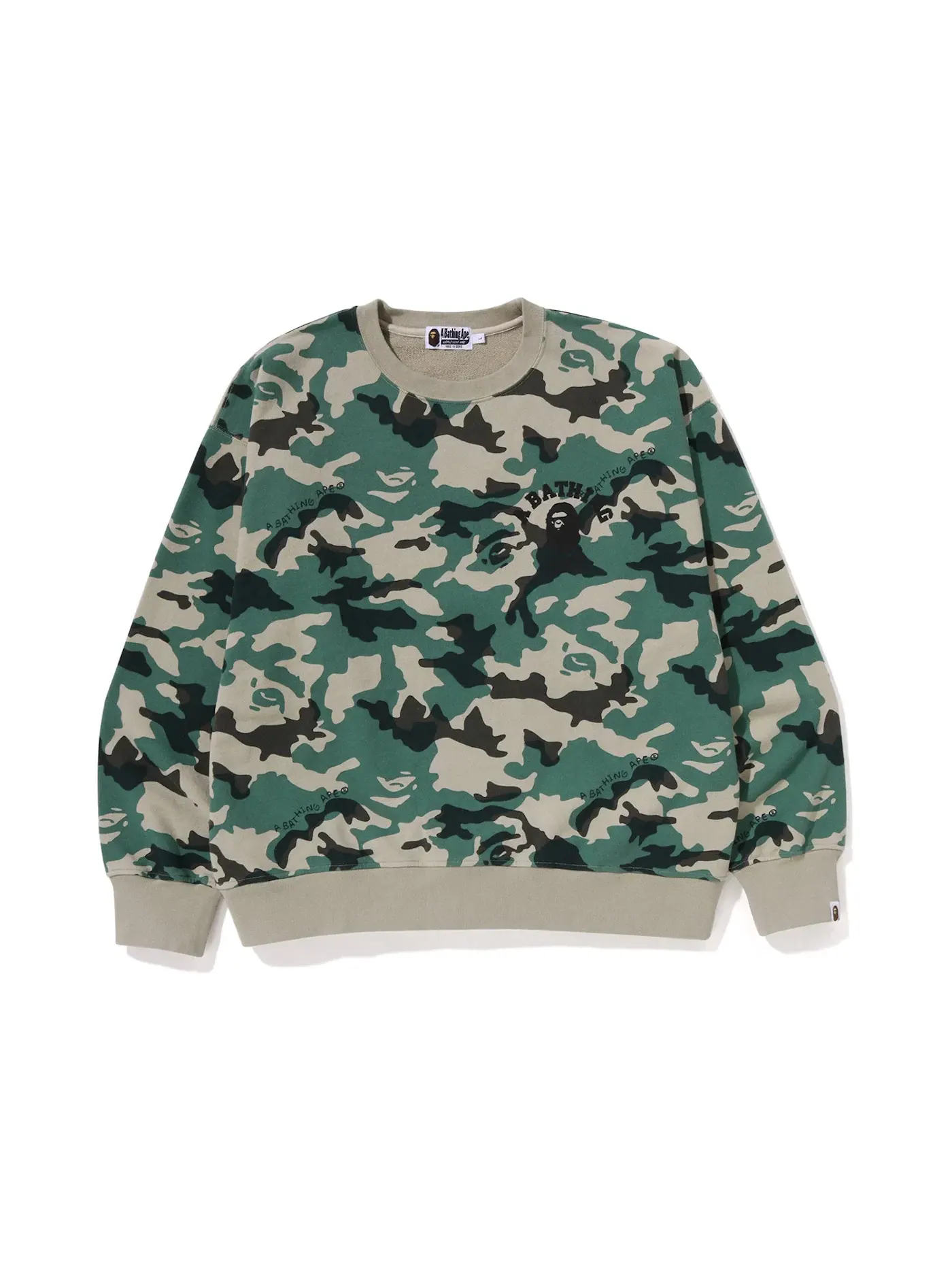 Мужской свитшот свободного кроя с принтом Woodland Camo BAPE — изображение 1 из 1, оливковый