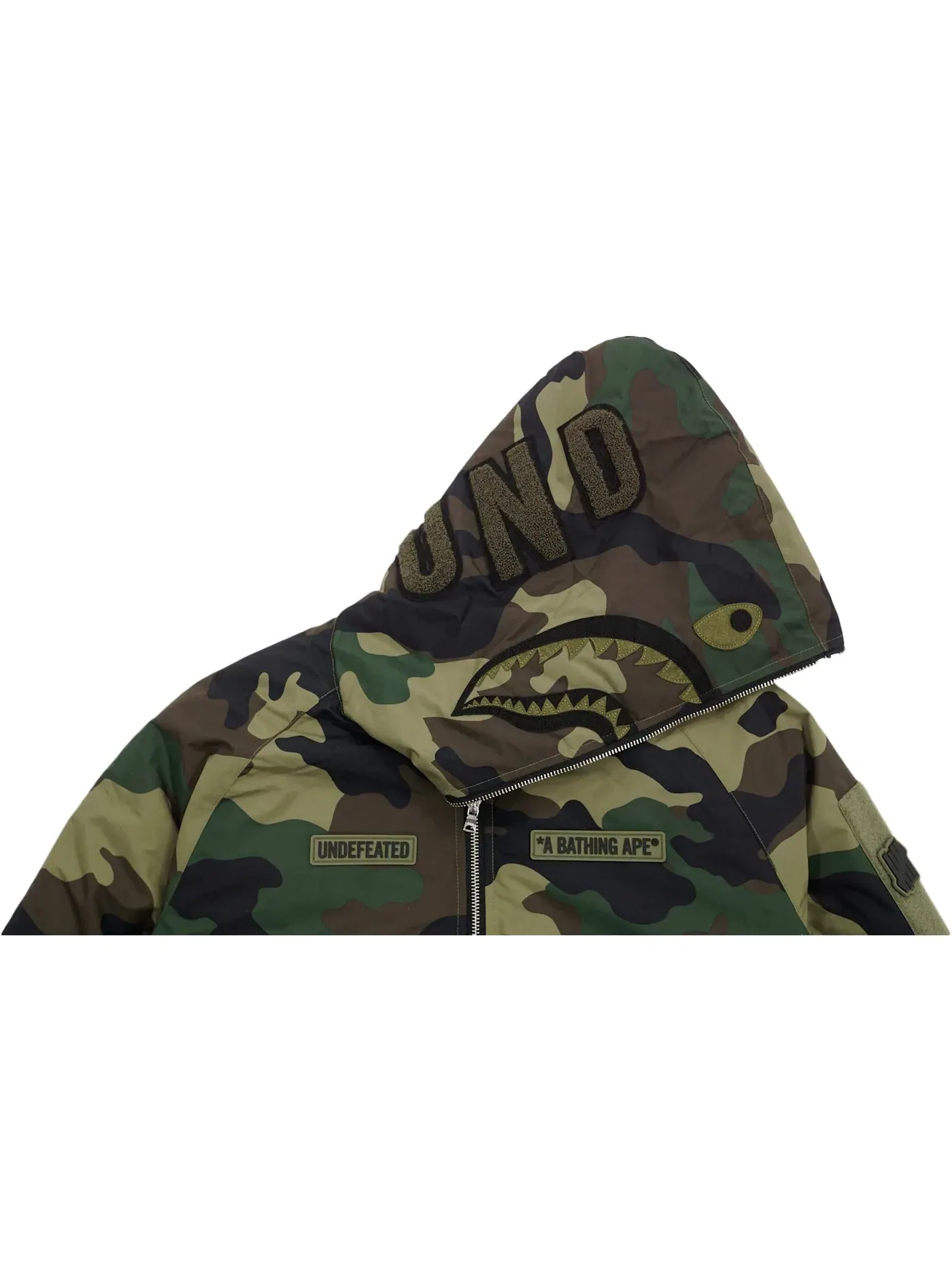 Мужская куртка с принтом Undefeated Woodland Camo BAPE — изображение 2 из 2, зеленый
