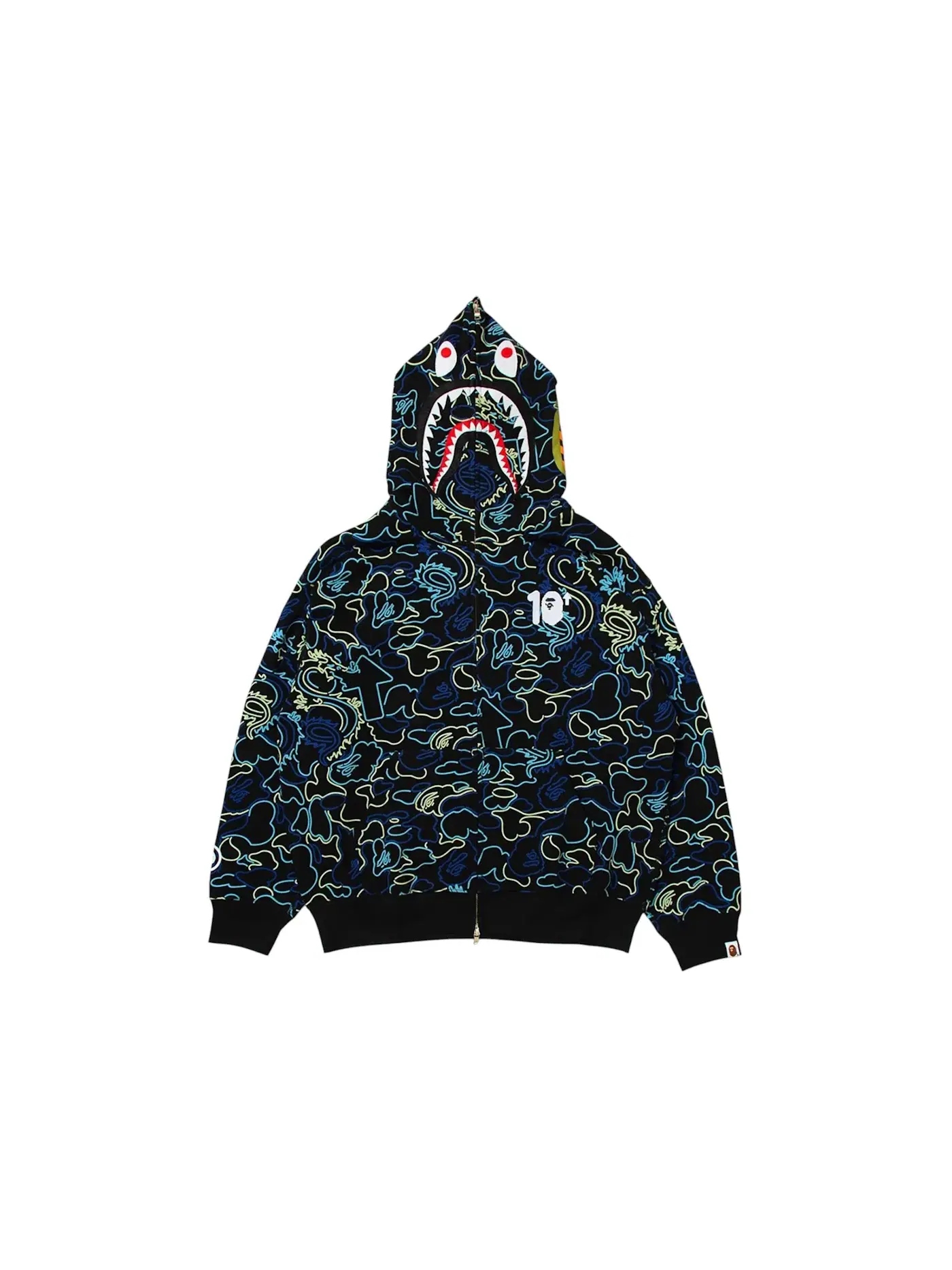 Мужская худи с камуфляжным принтом BAPE x 88Rising Glow In The Dark Camo Shark Full Zip Hoodie — изображение 1 из 2, синий