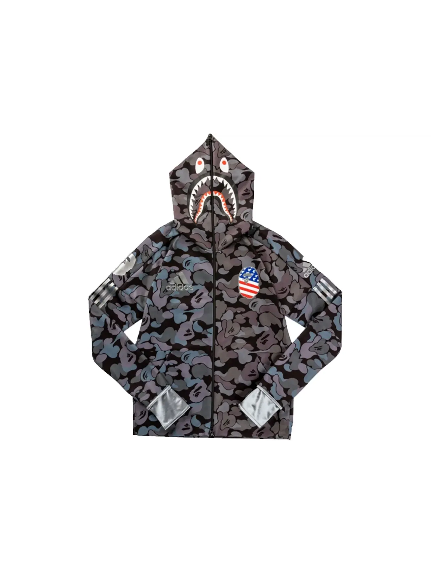 Мужская худи с камуфляжным принтом BAPE x Adidas SB Shark Hoodie BAPE — изображение 1 из 1, черный