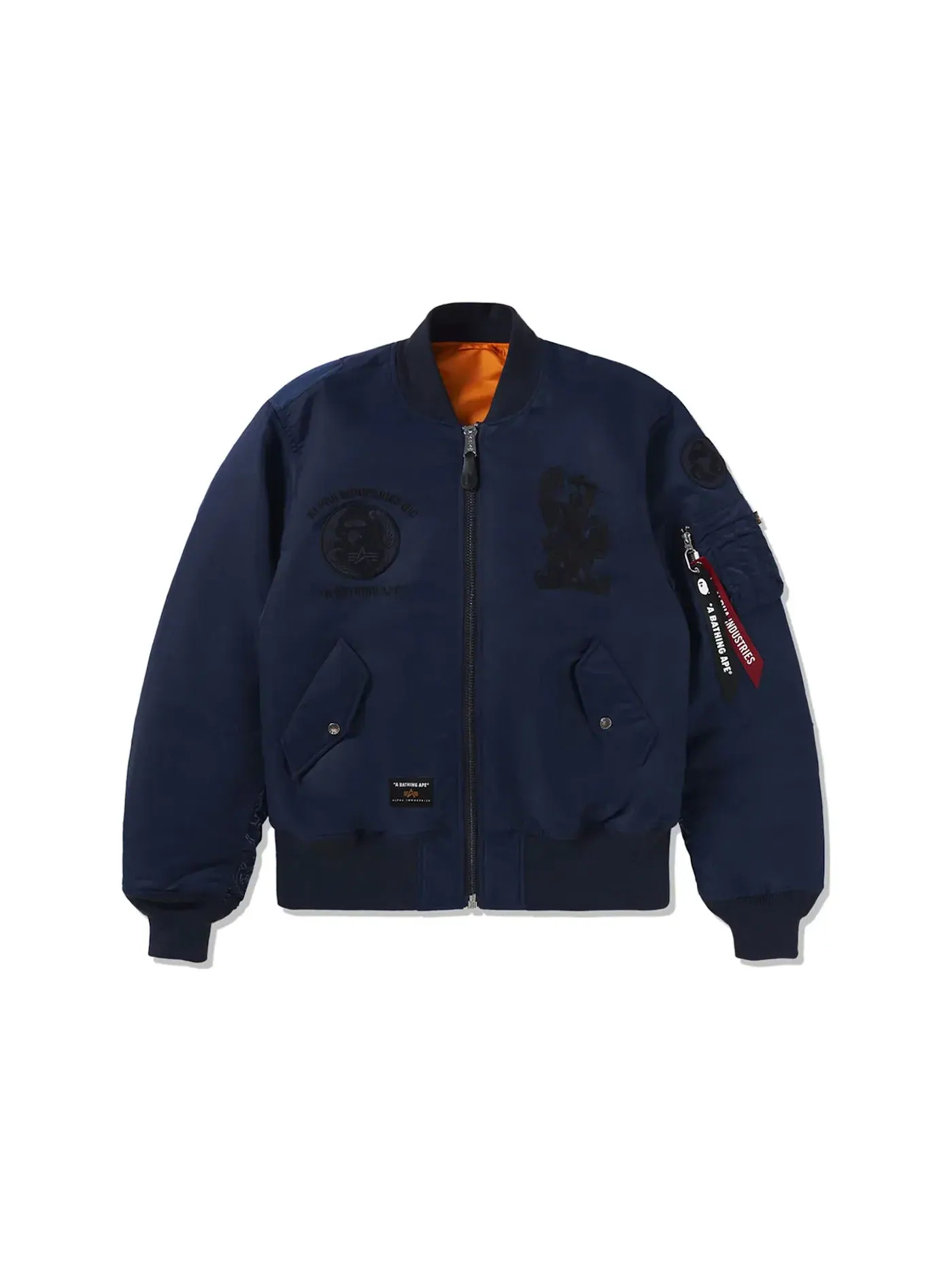 Мужская куртка-бомбер с принтом BAPE x Alpha Industries MA-1 Jacket BAPE — изображение 1 из 2, темно-синий