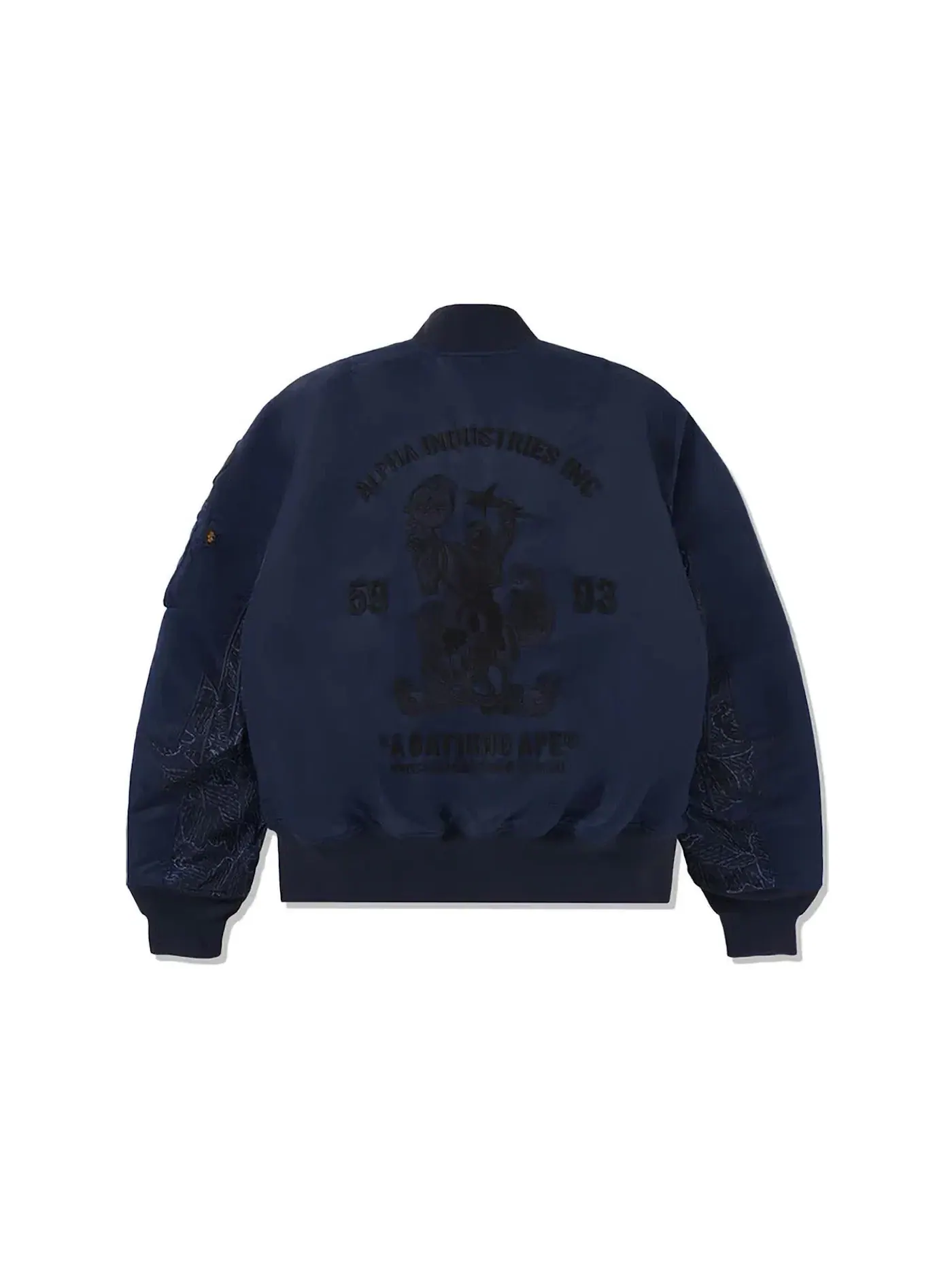 Мужская куртка-бомбер с принтом BAPE x Alpha Industries MA-1 Jacket BAPE — изображение 2 из 2, темно-синий