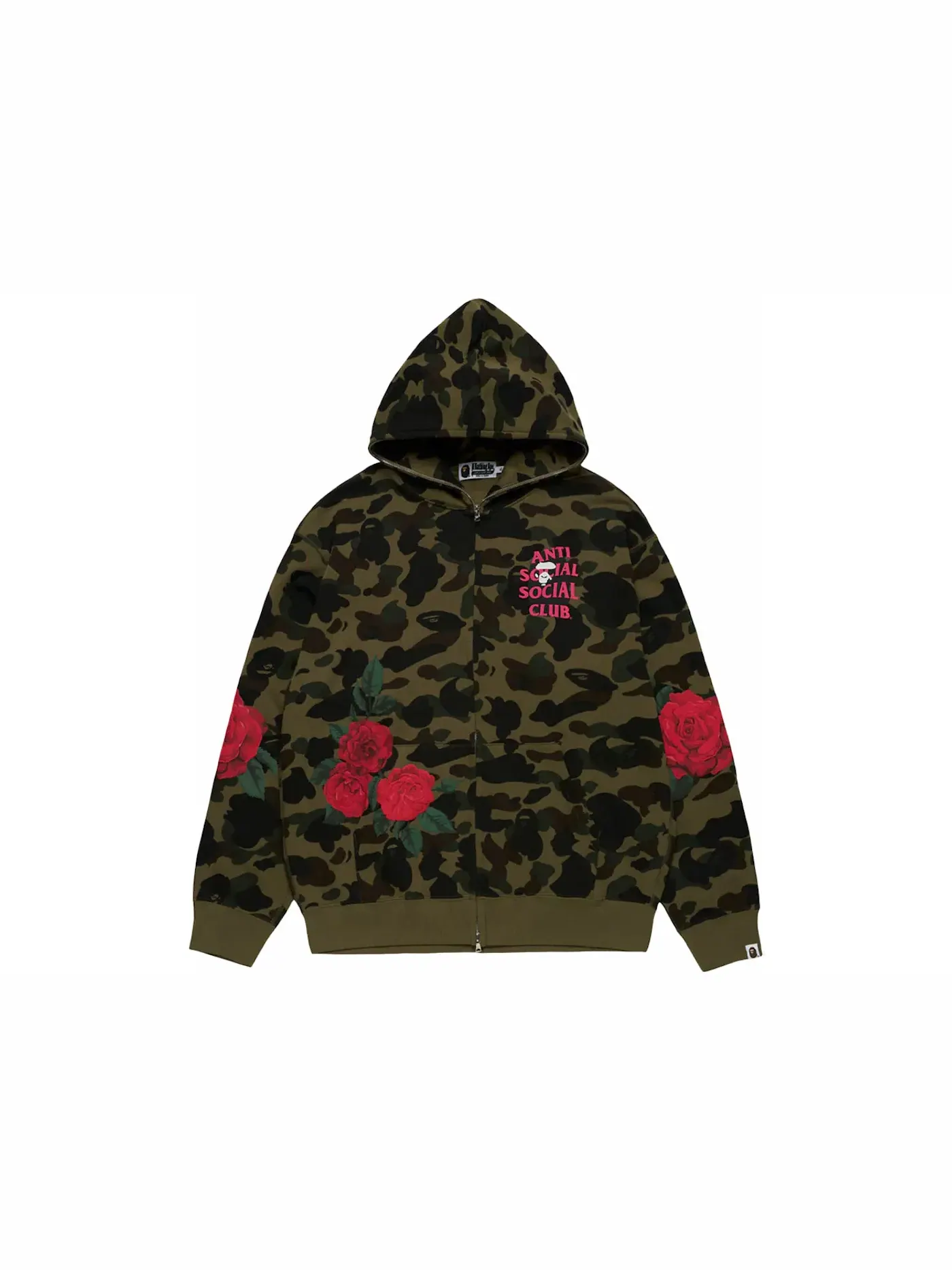 Мужская худи с принтом BAPE x Anti-Social Social Club Full Zip Hoodie BAPE — изображение 1 из 2, зеленый