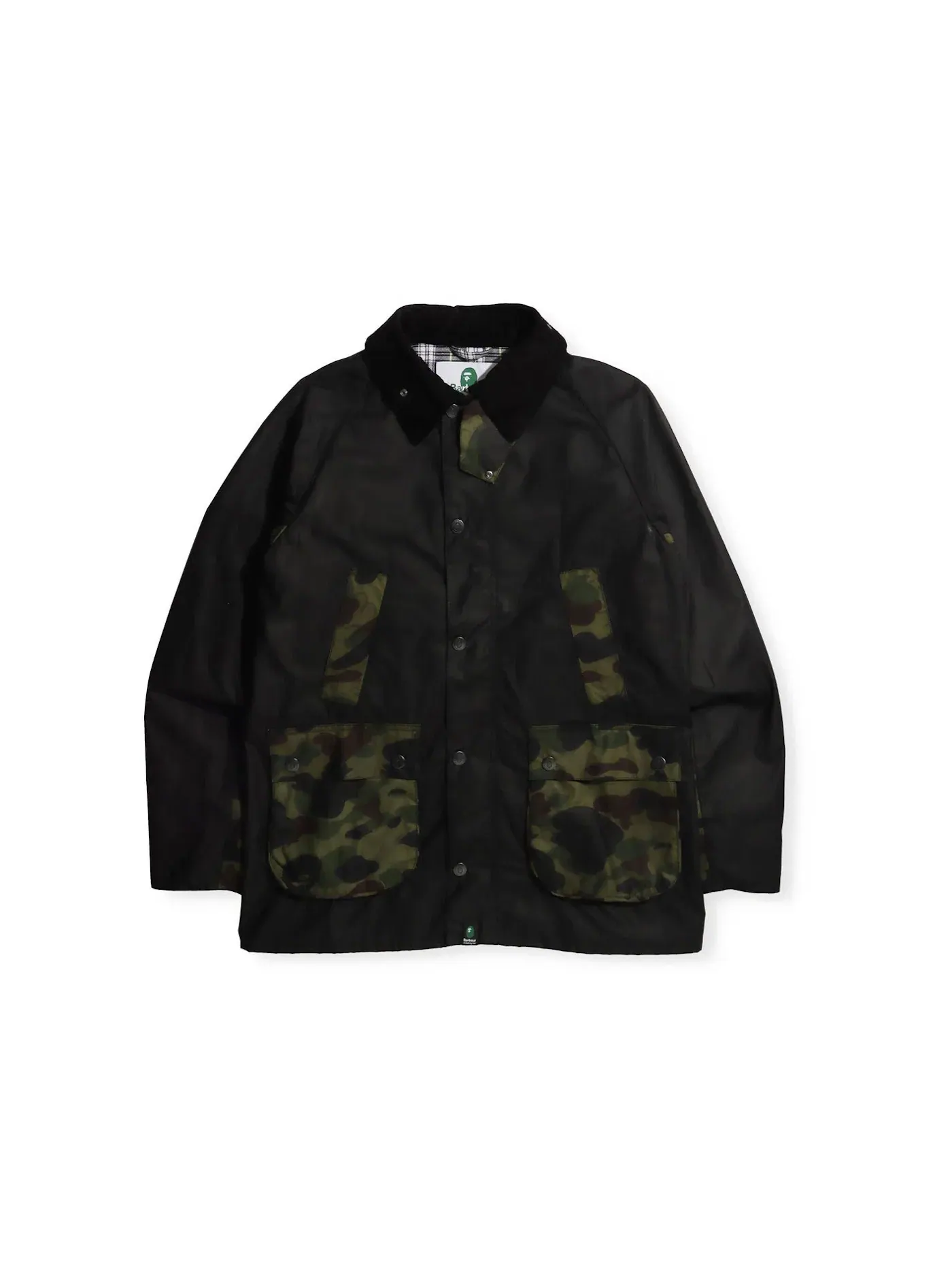 Мужская куртка с камуфляжным принтом BAPE x Barbour 1st Camo Bedale Jacket Black — изображение 1 из 2, черный