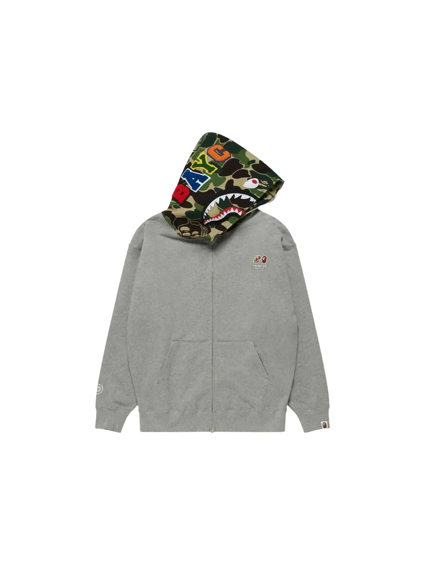 Мужская худи с принтом BAPE x BAYC Shark Full Zip Hoodie BAPE — изображение 1 из 3, серый