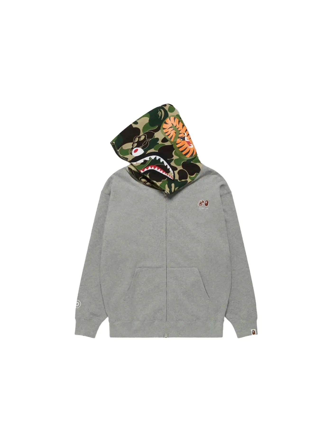 Мужская худи с принтом BAPE x BAYC Shark Full Zip Hoodie BAPE — изображение 2 из 3, серый