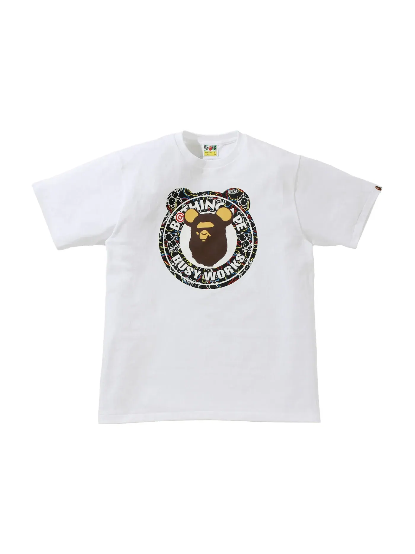 Мужская футболка с камуфляжным принтом BAPE x Bearbrick Camo Bear Busy Works Tee — изображение 1 из 2, белый черный