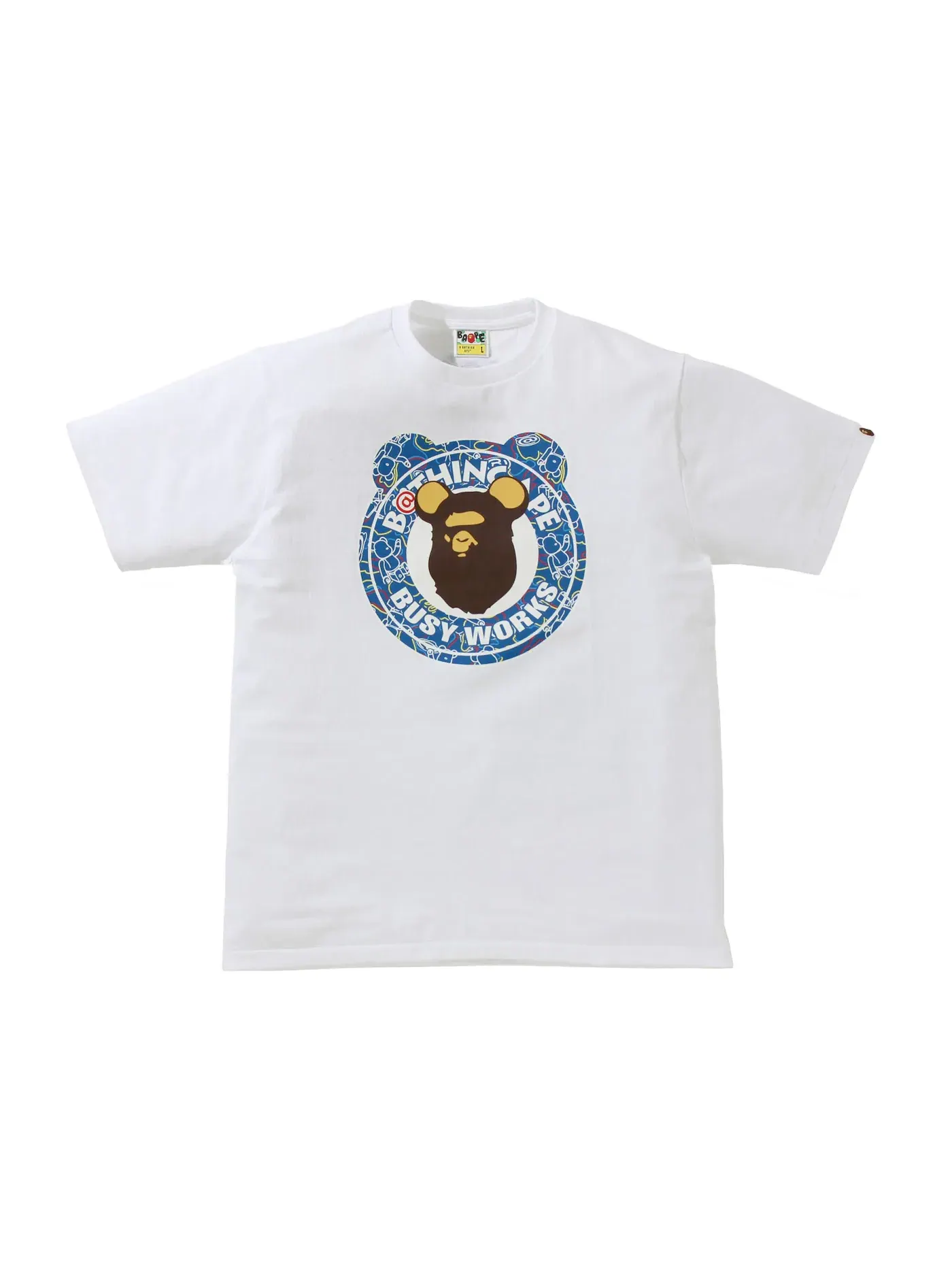 Мужская футболка с принтом BAPE x Bearbrick Camo Bear Busy Works Tee BAPE — изображение 1 из 2, белый синий