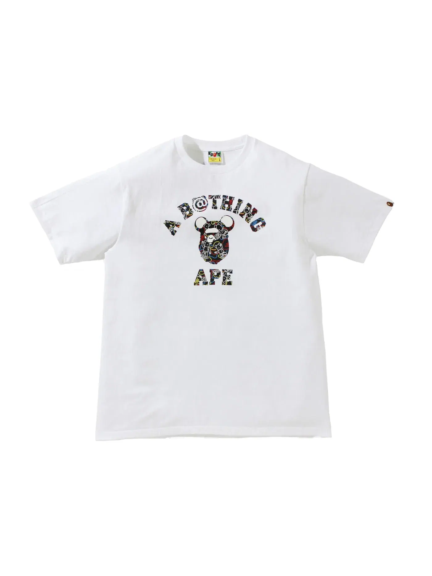 Мужская футболка с принтом BAPE x Bearbrick Camo Bear College Tee BAPE — изображение 1 из 2, белый