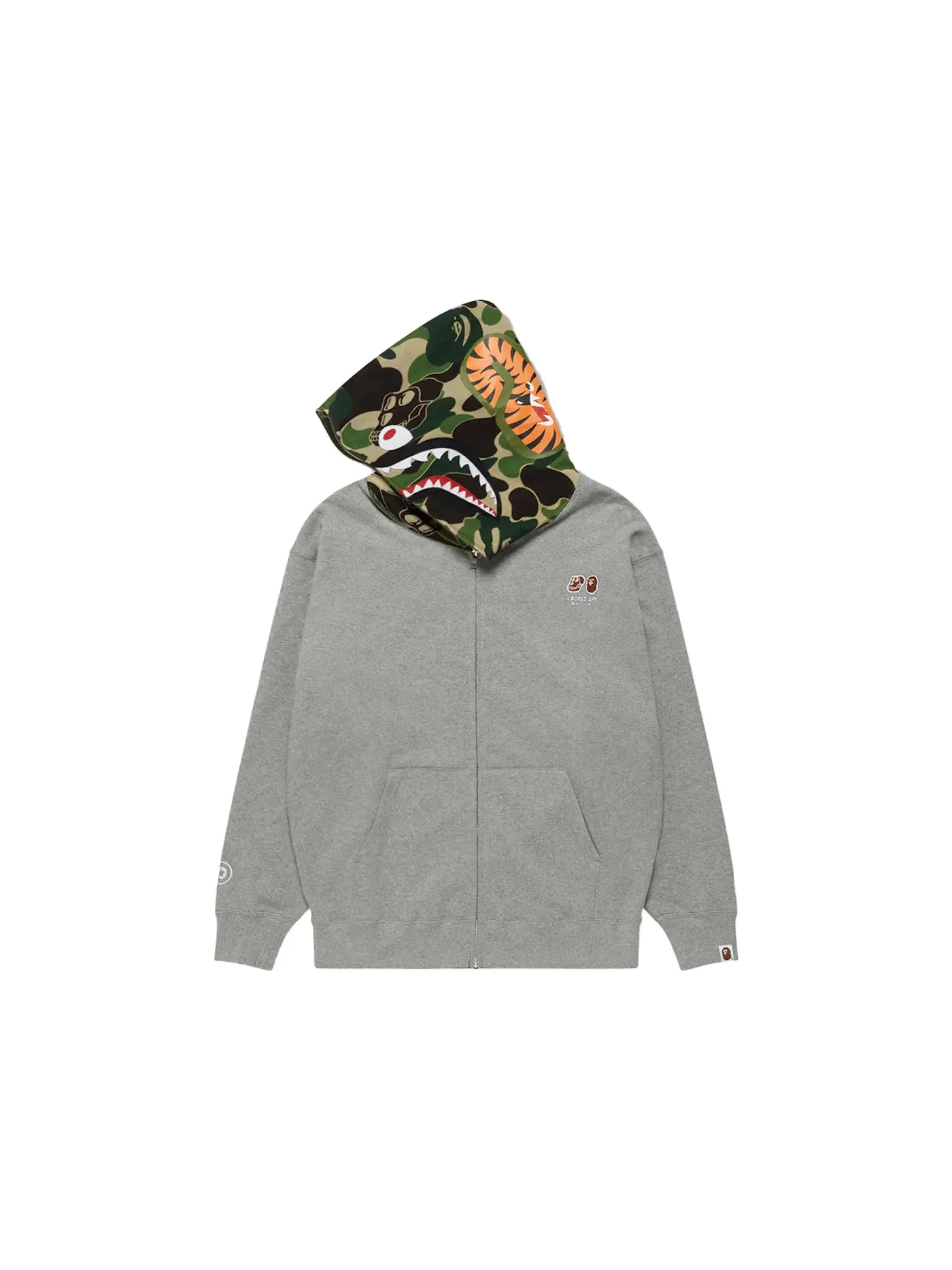 Мужская худи с принтом BAPE x Bored Ape Yacht Club Shark Full Zip Hoodie BAPE — изображение 1 из 2, серый