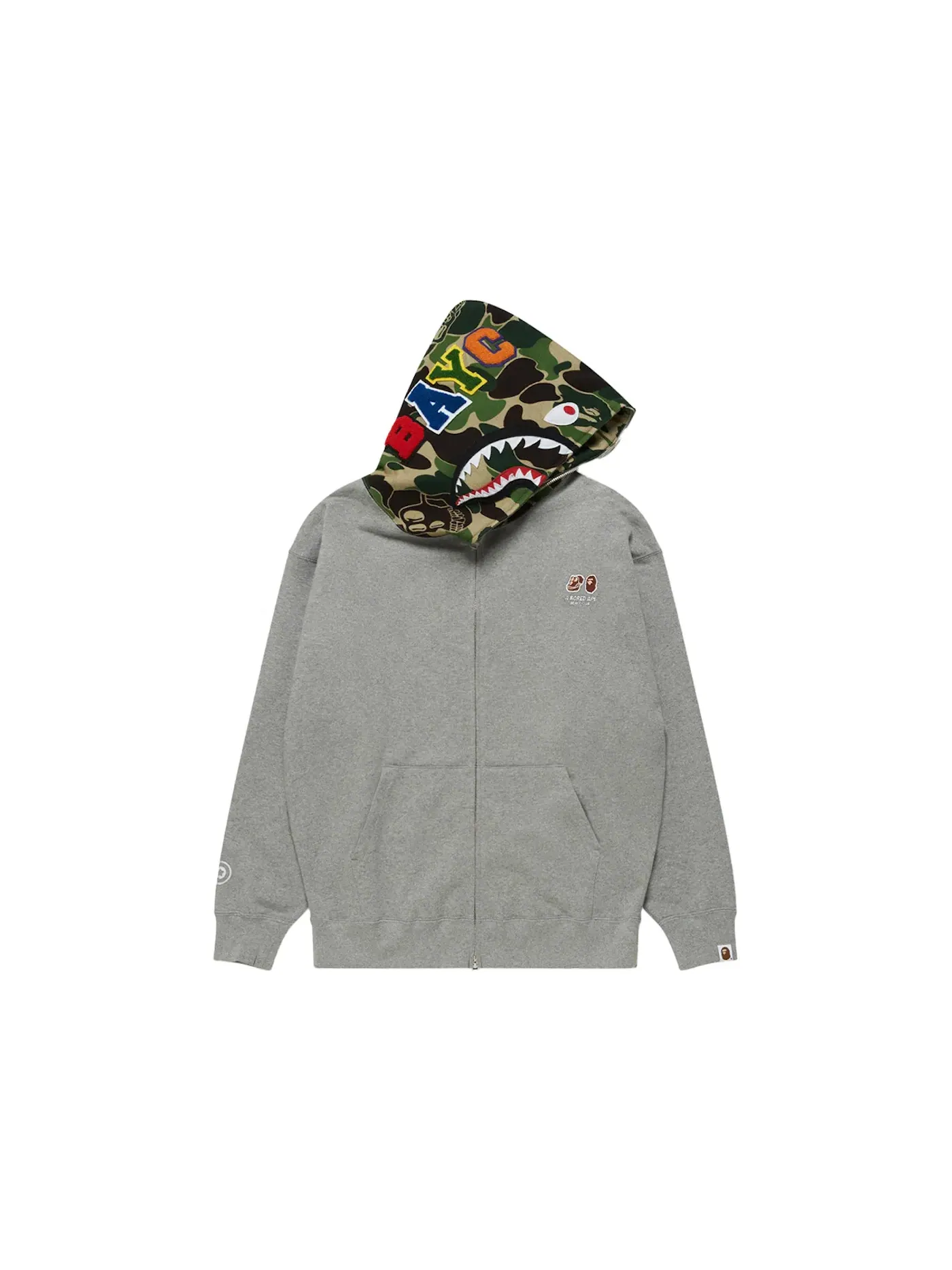 Мужская худи с принтом BAPE x Bored Ape Yacht Club Shark Full Zip Hoodie BAPE — изображение 2 из 2, серый