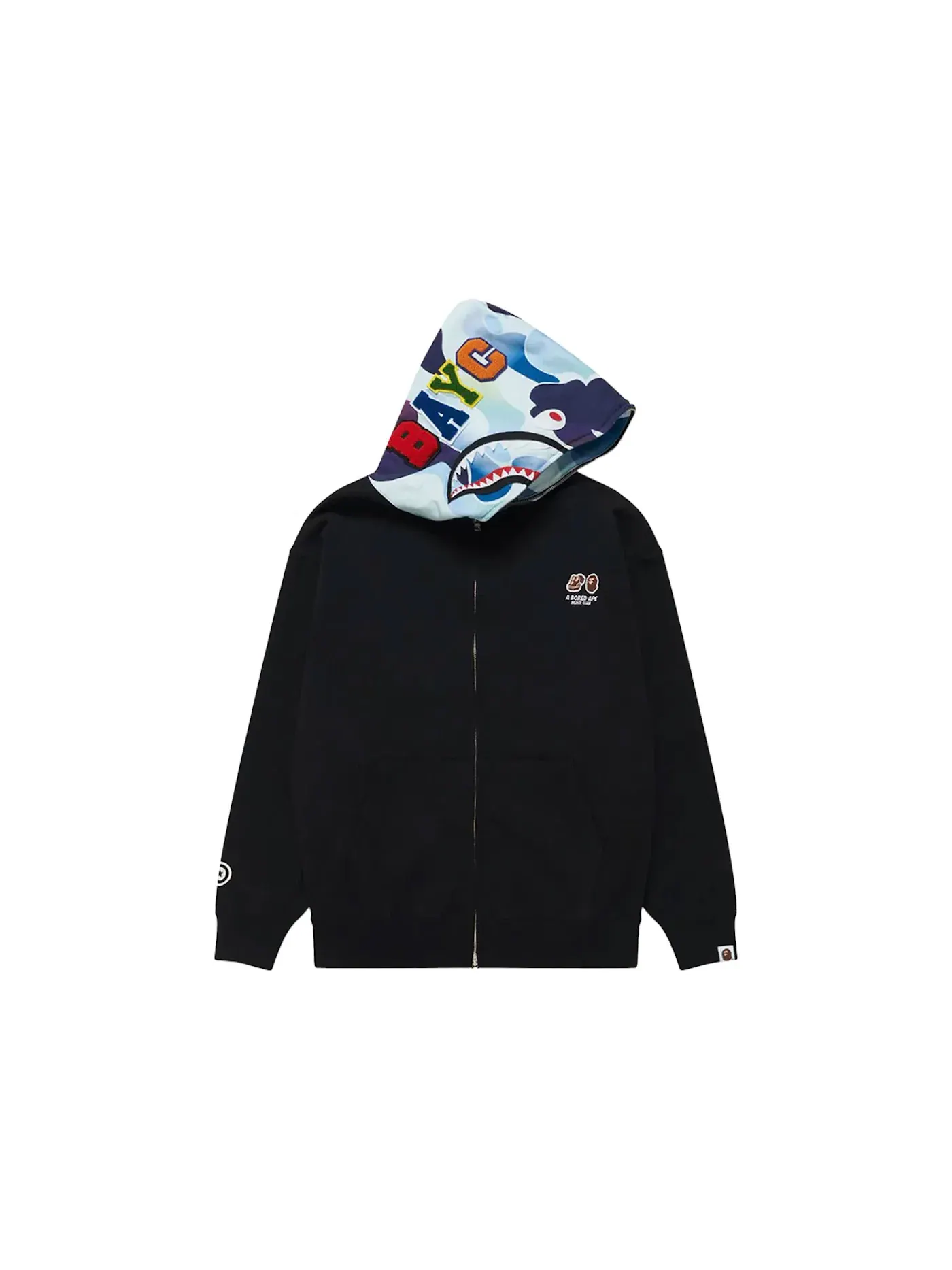 Мужская худи с принтом BAPE x Bored Ape Yacht Club Shark Full Zip Hoodie BAPE — изображение 2 из 3, черный