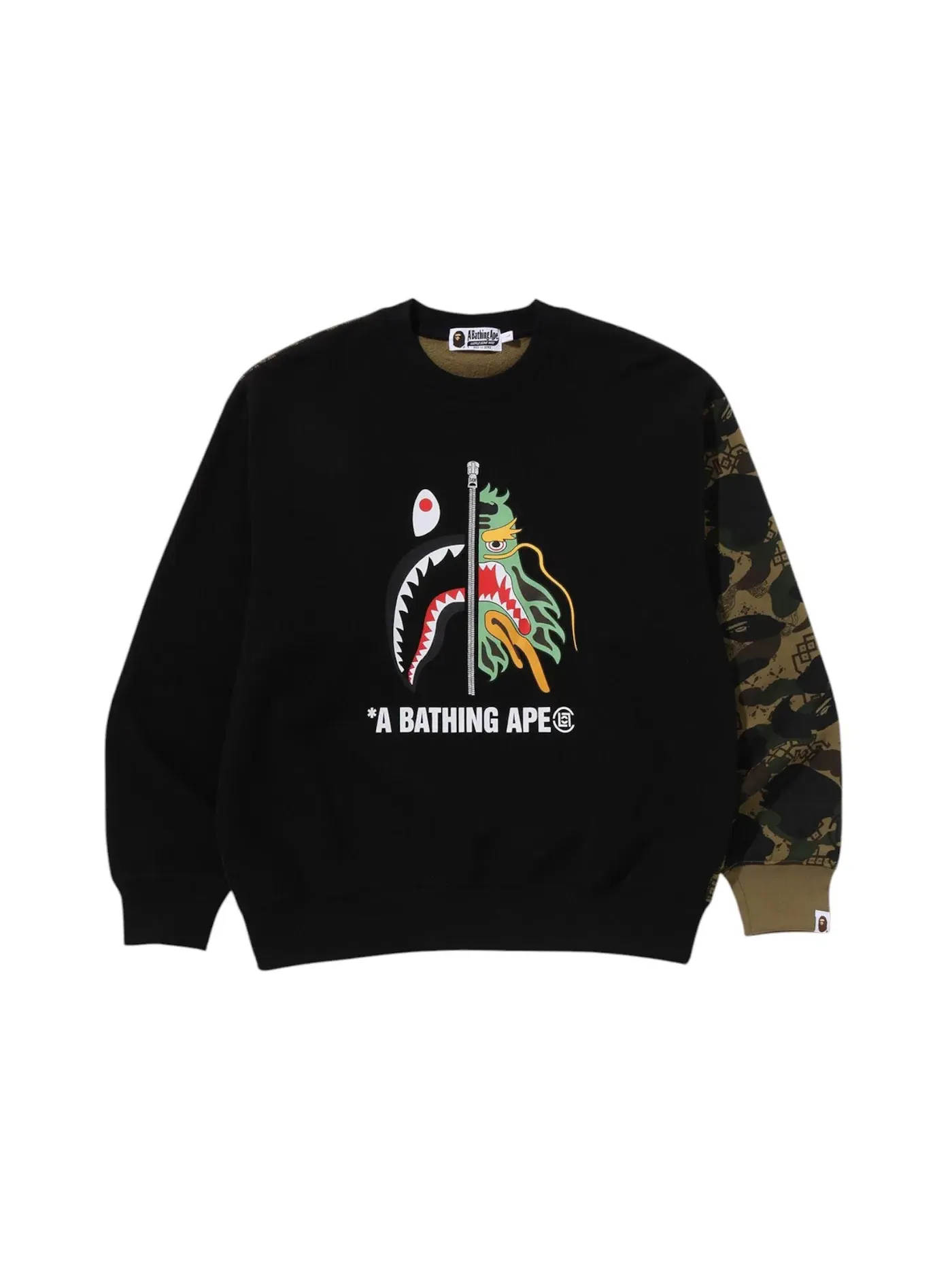 Мужской свитшот с камуфляжем BAPE x CLOT Camo Shark Crewneck — изображение 1 из 2, оливковый