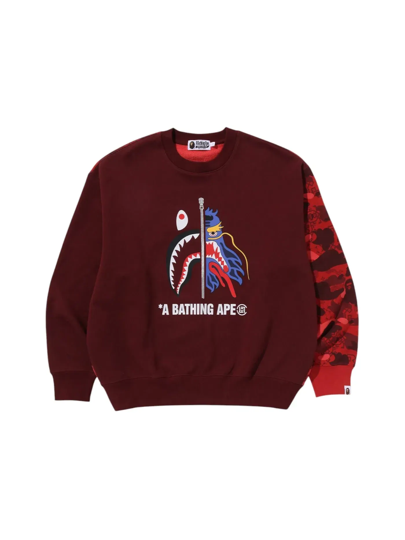 Мужской свитшот с камуфляжным принтом BAPE x CLOT Camo Shark Crewneck — изображение 1 из 2, красный