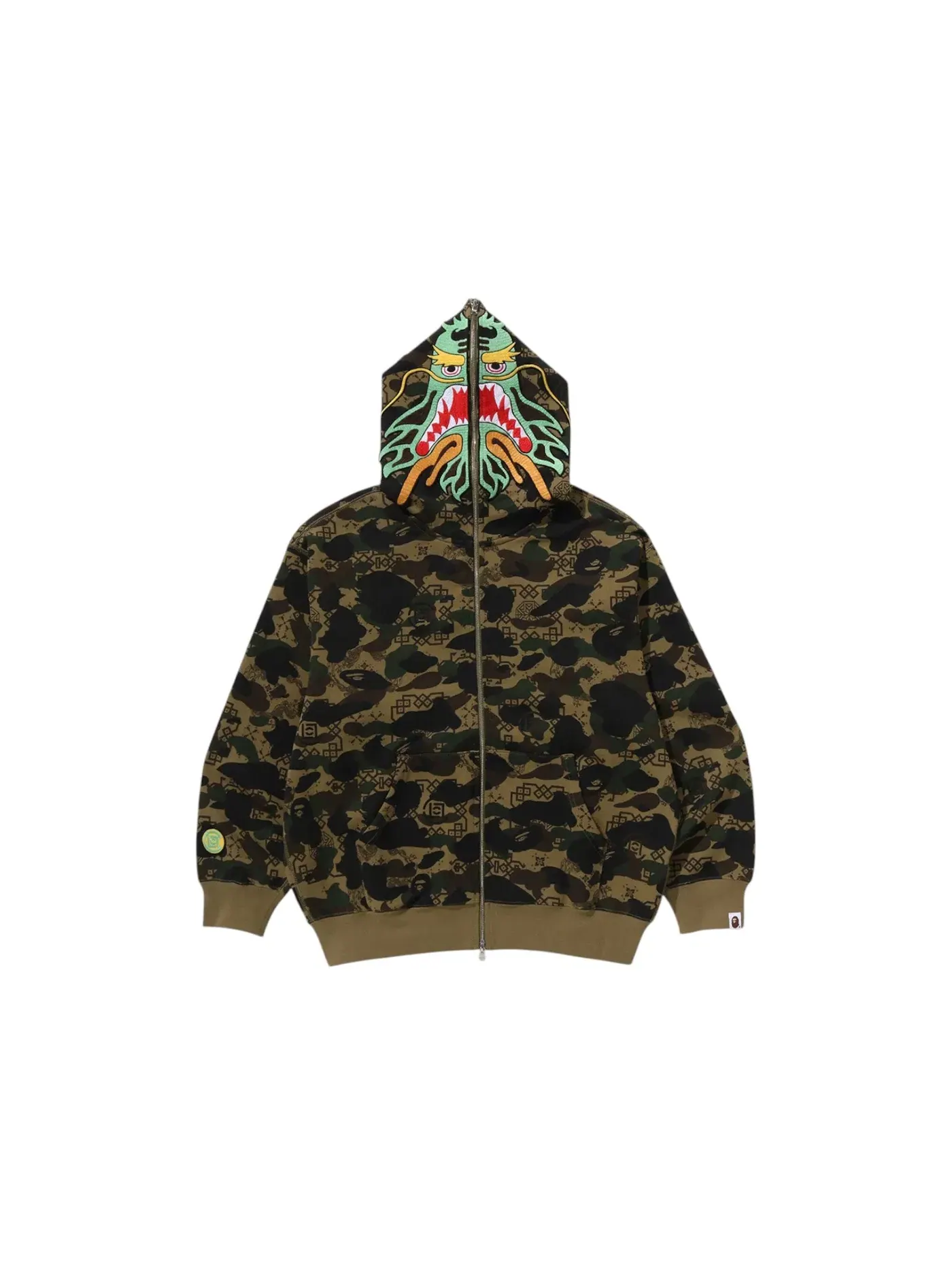 Мужская худи с полной застежкой-молнией BAPE x CLOT Camo Shark Full Zip Hoodie BAPE — изображение 1 из 2, оливковый