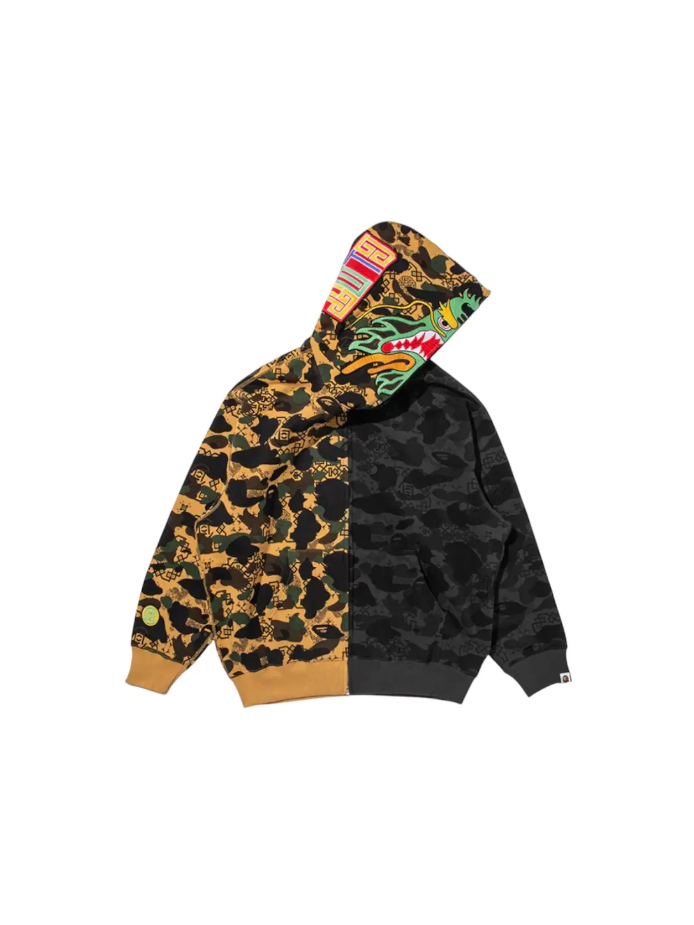 Мужская худи с камуфляжным принтом BAPE x CLOT Camo Split Relaxed Fit Shark Full Zip — изображение 1 из 1, черный