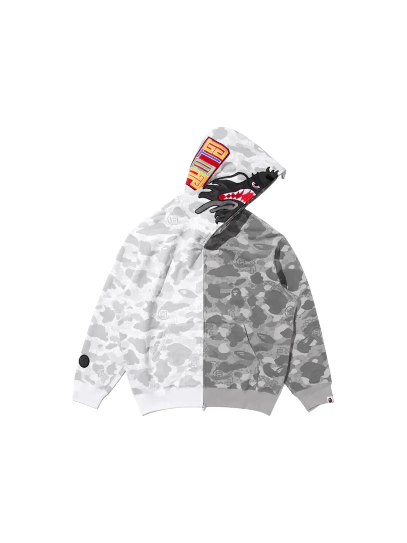 Мужская худи с камуфляжным принтом BAPE x CLOT Camo Split Relaxed Fit Shark Full Zip Hoodie BAPE — изображение 1 из 1, серый