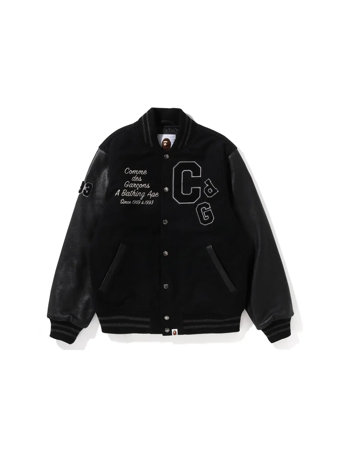 Мужская куртка-бомбер BAPE x Comme des Garcons Osaka Exclusive Varsity Jacket BAPE — изображение 1 из 2, черный