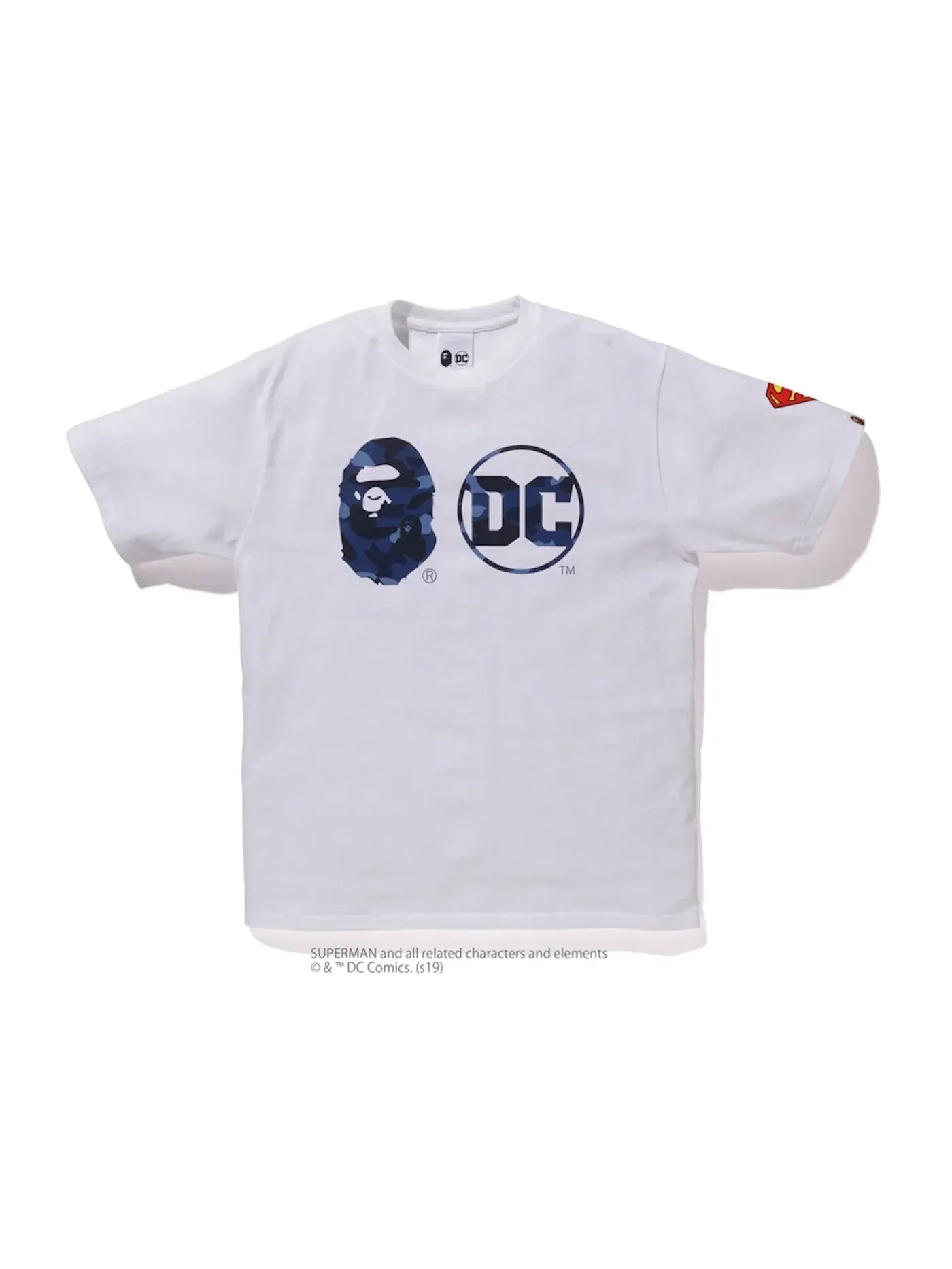 Мужская футболка с принтом BAPE x DC Superman Apehead DC Logo Tee — изображение 1 из 1, белый/темно-синий