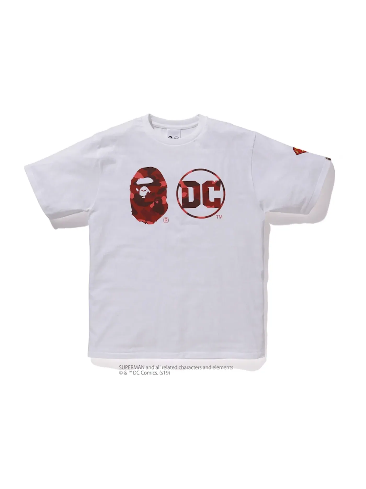 Мужская футболка с принтом BAPE x DC Superman Apehead DC Logo Tee — изображение 1 из 1, белый/красный
