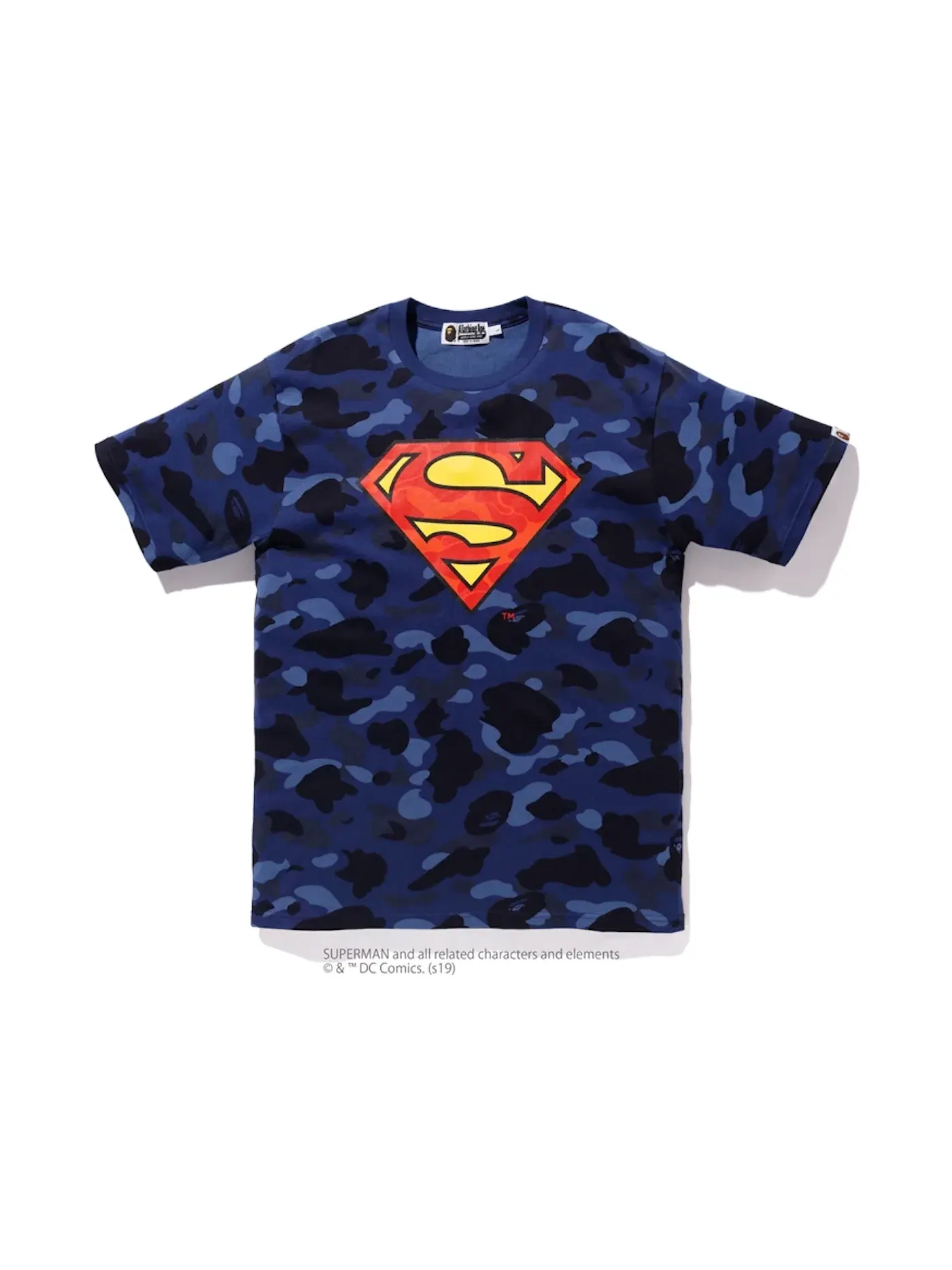 Мужская футболка с камуфляжным принтом BAPE x DC Superman Color Camo Tee — изображение 1 из 1, темно-синий