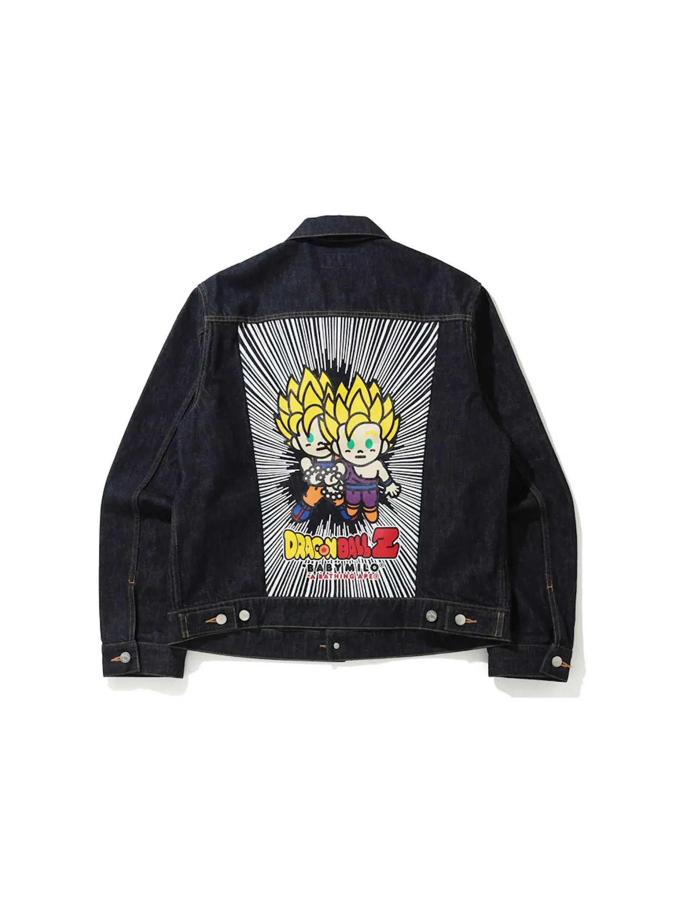 Мужская джинсовая куртка с принтом BAPE x Dragon Ball Z Baby Milo Big Ape Head Denim Jacket BAPE — изображение 2 из 2, синий