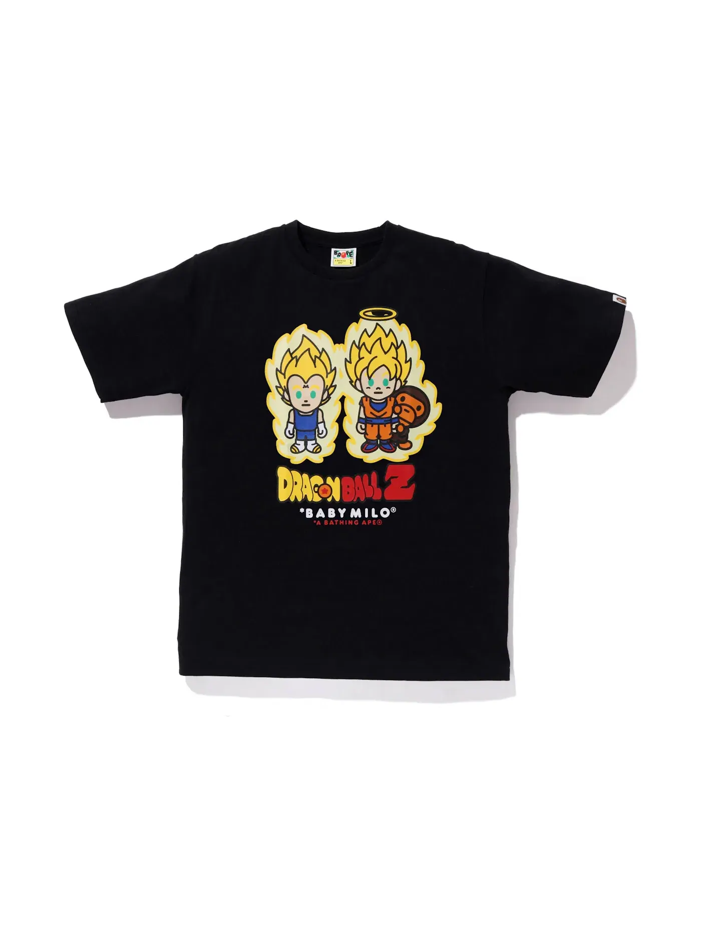 Мужская футболка с принтом Super Saiyan Vegeta & Son Goku Baby Milo Tee BAPE — изображение 1 из 2, черный