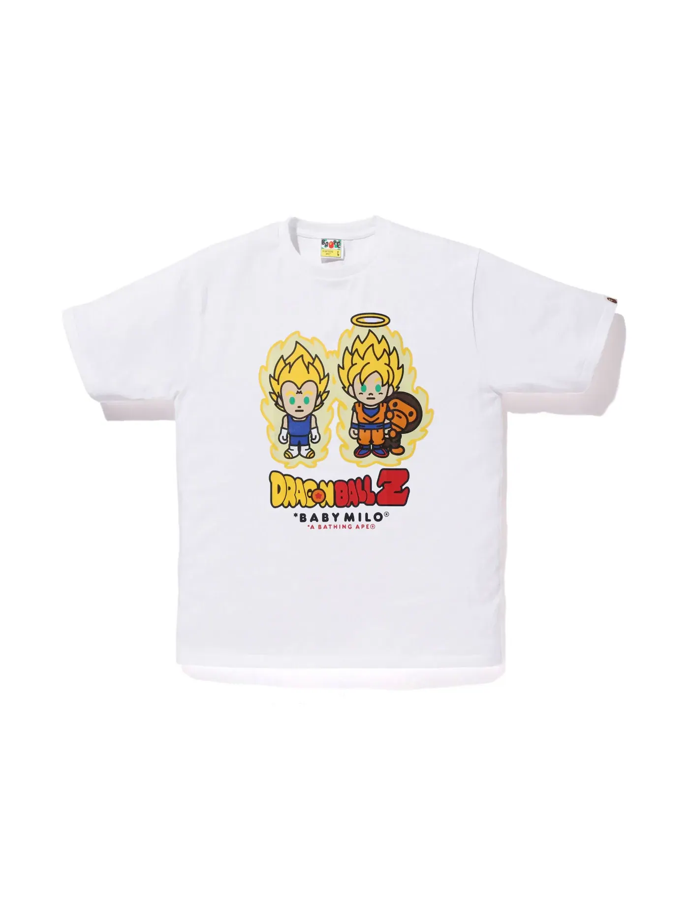 Мужская футболка с принтом BAPE x Dragon Ball Z Super Saiyan Vegeta & Son Goku Baby Milo Tee BAPE — изображение 1 из 2, белый