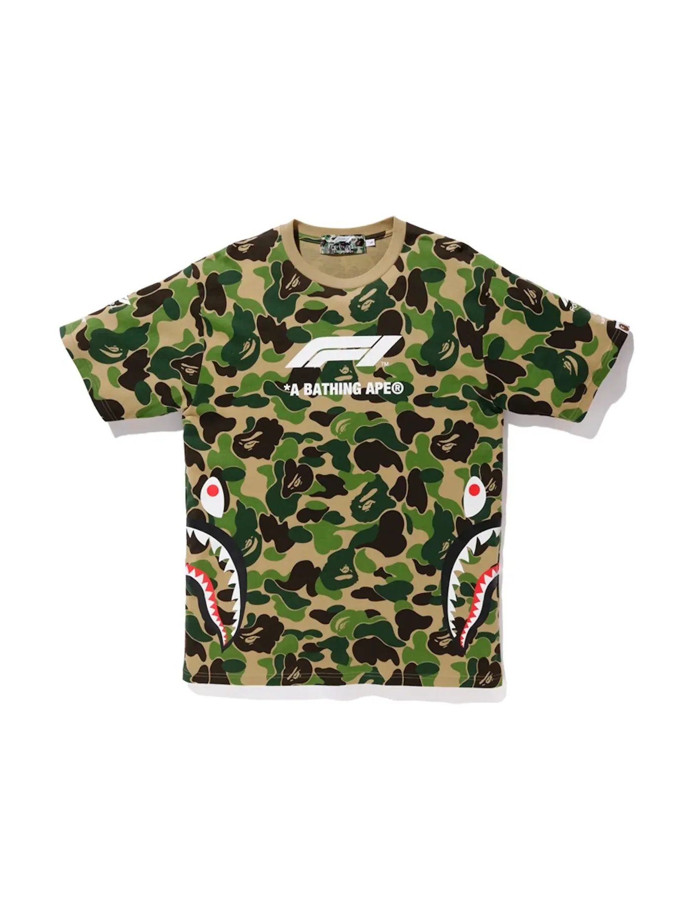 Мужская футболка с принтом BAPE x F1 Shark Tee BAPE — изображение 1 из 1, зеленый