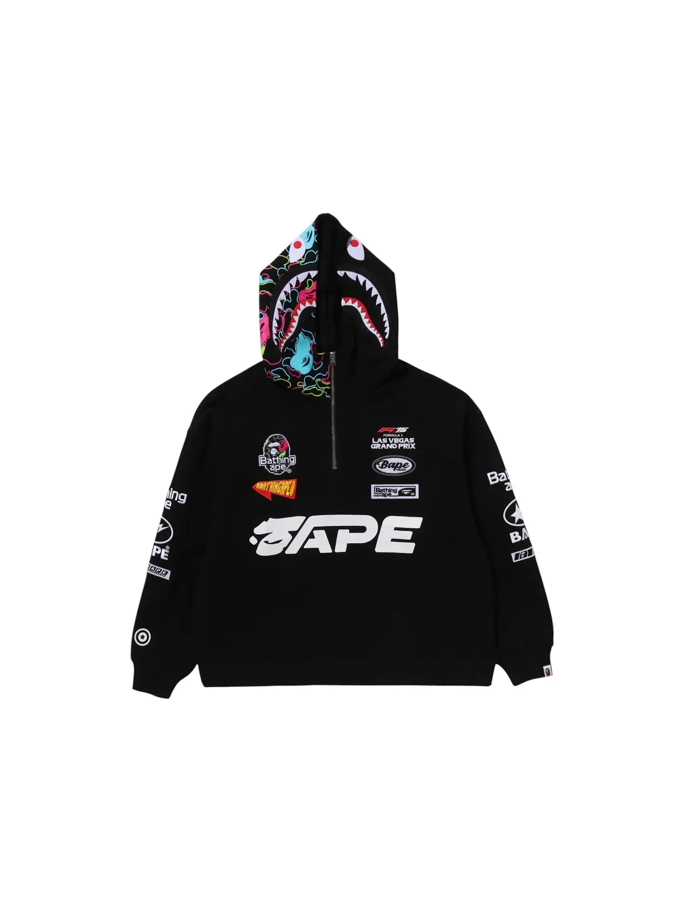 Мужская худи с половинной молнией Multi Logo Shark Relaxed Fit Half Zip BAPE — изображение 1 из 2, черный