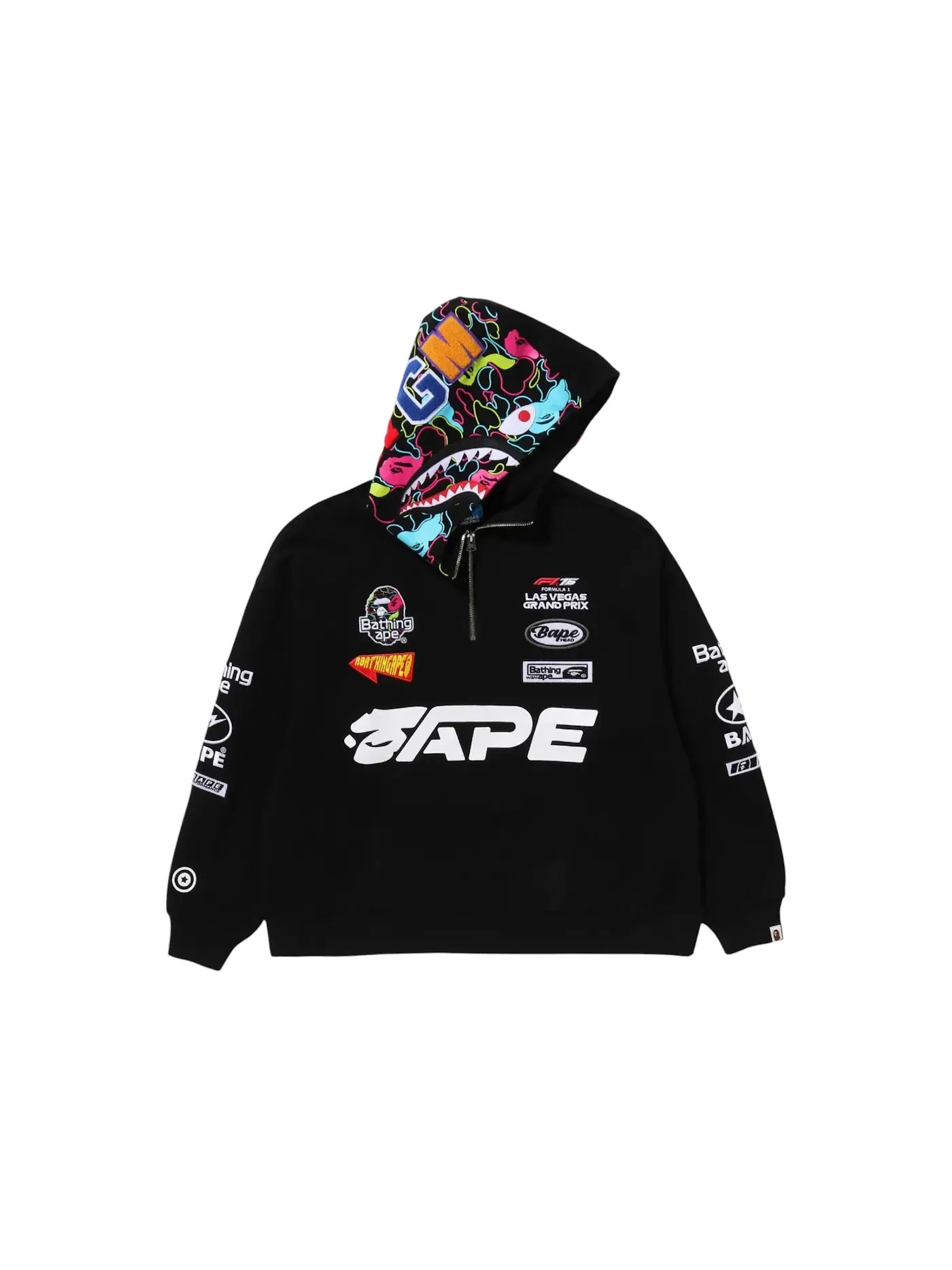 Мужская худи с половинной молнией Multi Logo Shark Relaxed Fit Half Zip BAPE — изображение 2 из 2, черный
