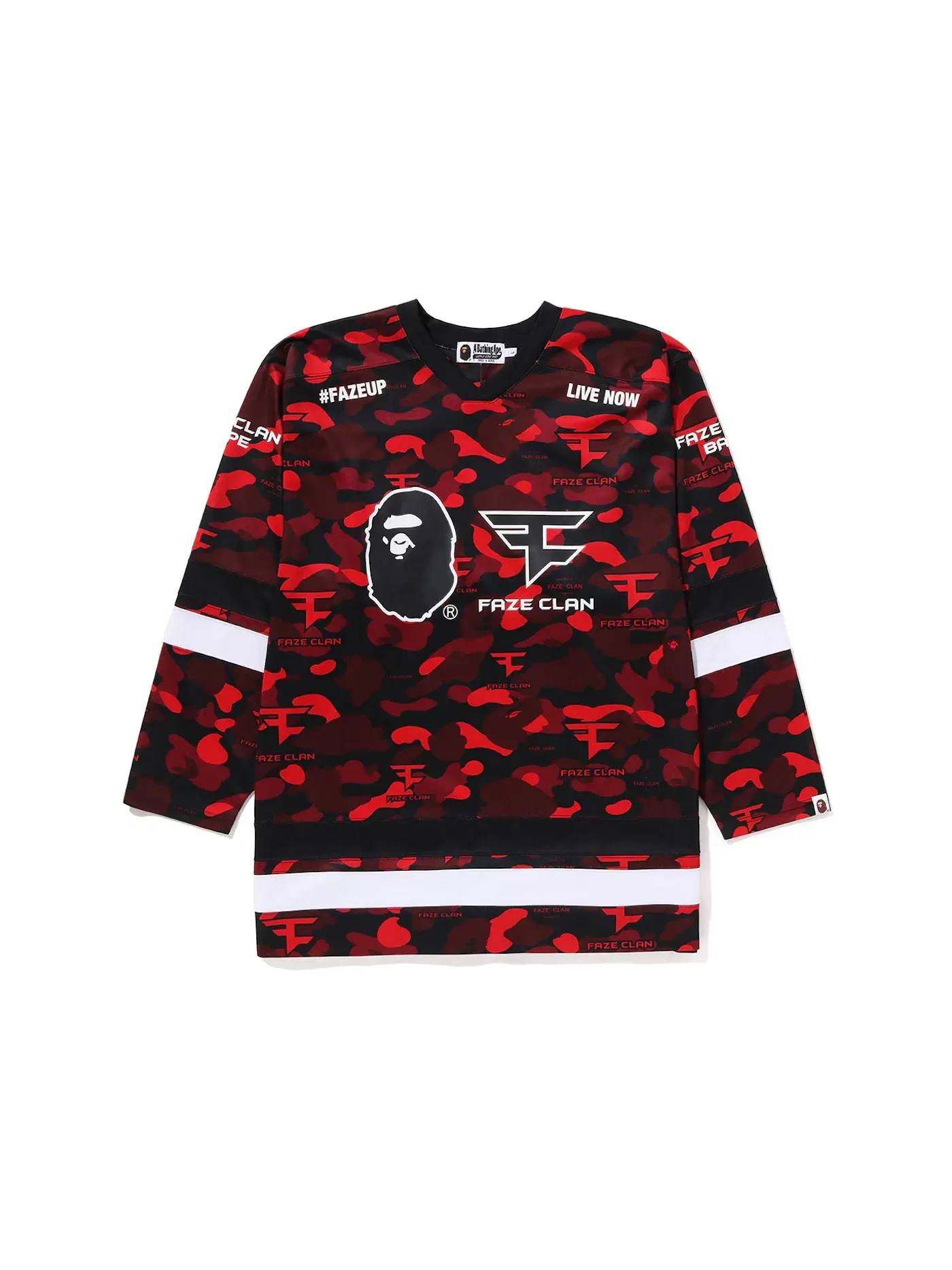 Мужская футболка с длинным рукавом BAPE x Faze Clan Hockey L/S Tee BAPE — изображение 1 из 2, красный