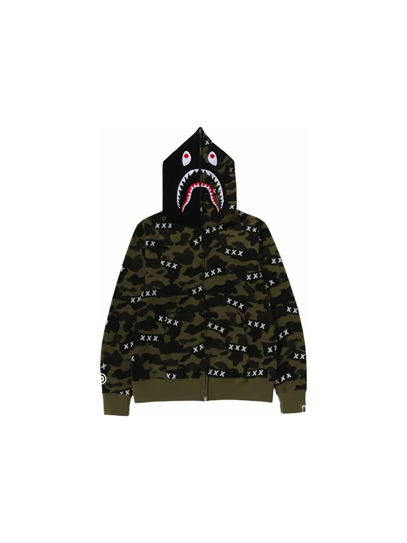 Мужская худи на молнии с принтом BAPE x God Selection XXX Shark Full Zip Hoodie BAPE — изображение 1 из 3, зеленый
