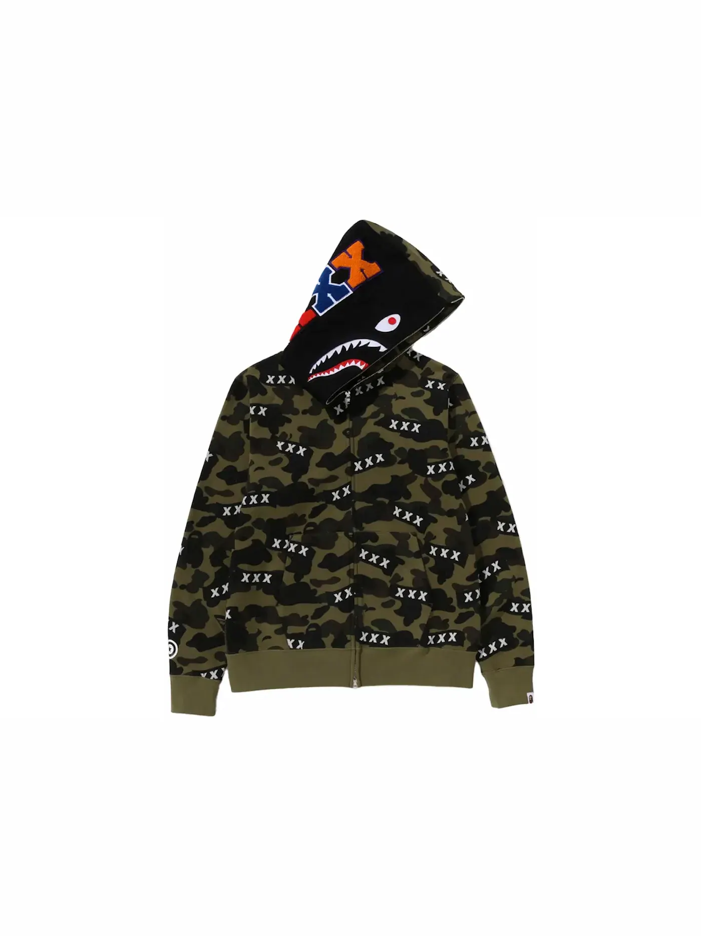 Мужская худи на молнии с принтом BAPE x God Selection XXX Shark Full Zip Hoodie BAPE — изображение 2 из 3, зеленый