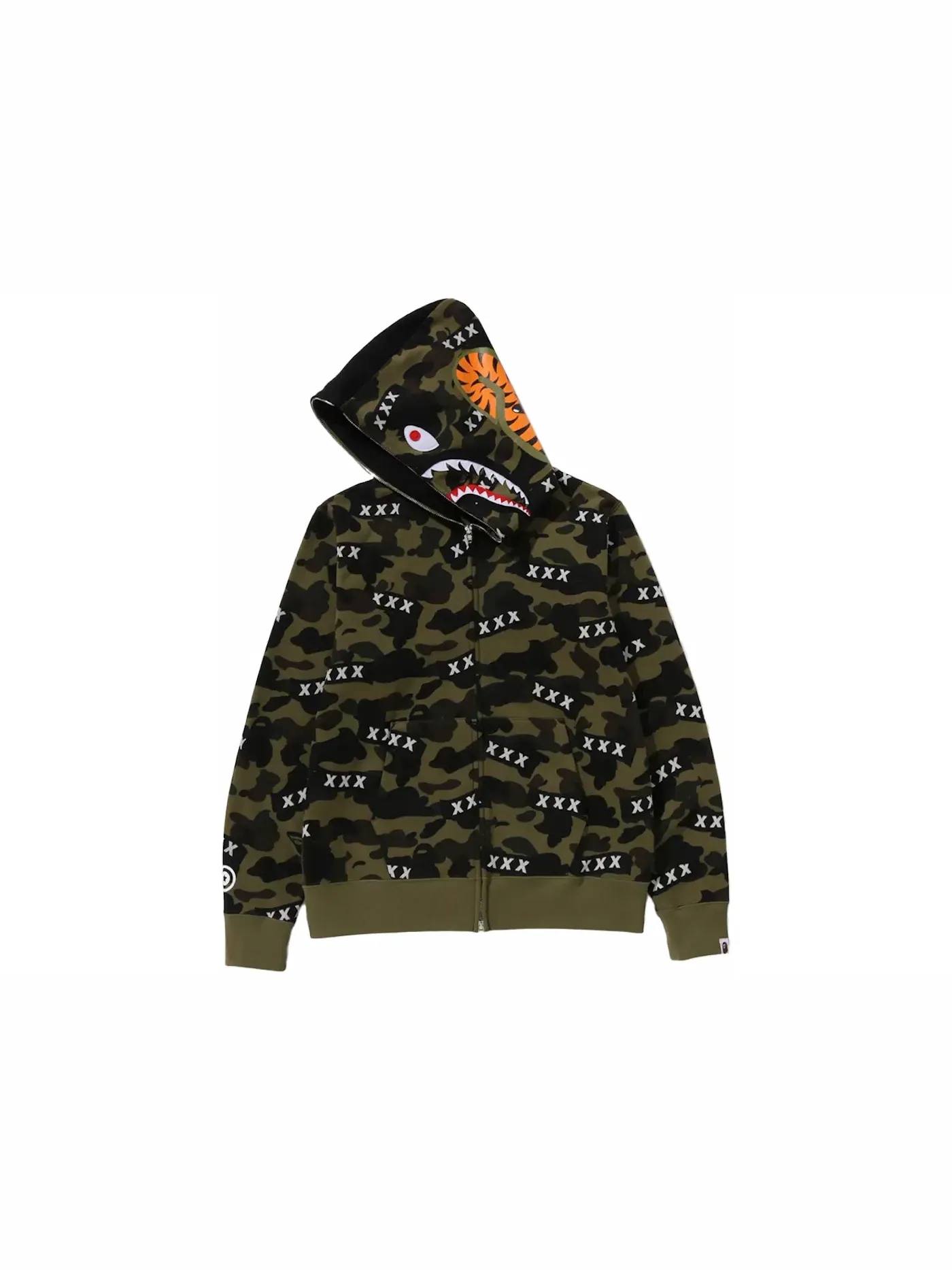 Мужская худи на молнии с принтом BAPE x God Selection XXX Shark Full Zip Hoodie BAPE — изображение 3 из 3, зеленый