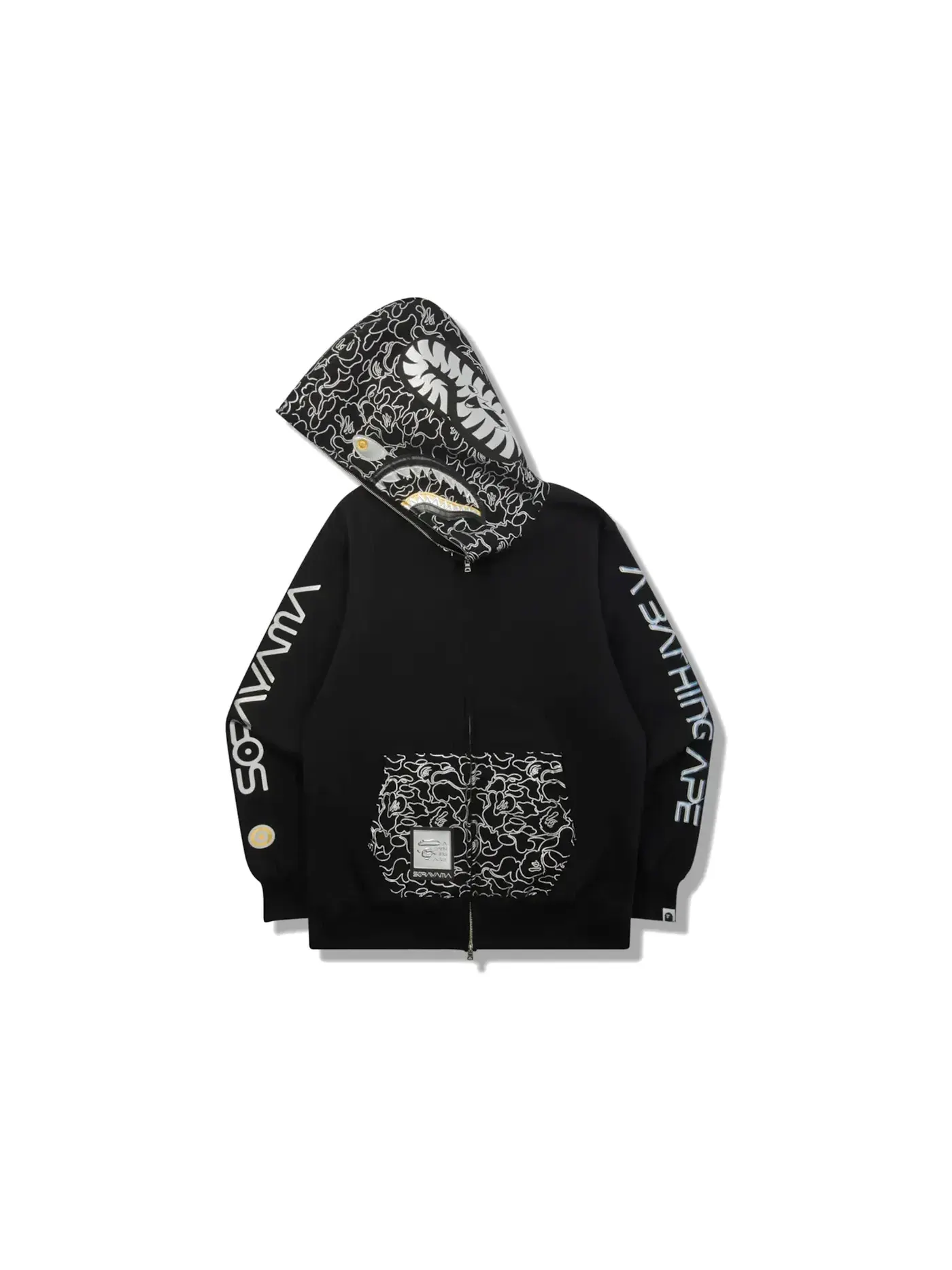 Мужская худи с принтом Shark Full Zip Hoodie BAPE — изображение 1 из 1, черный