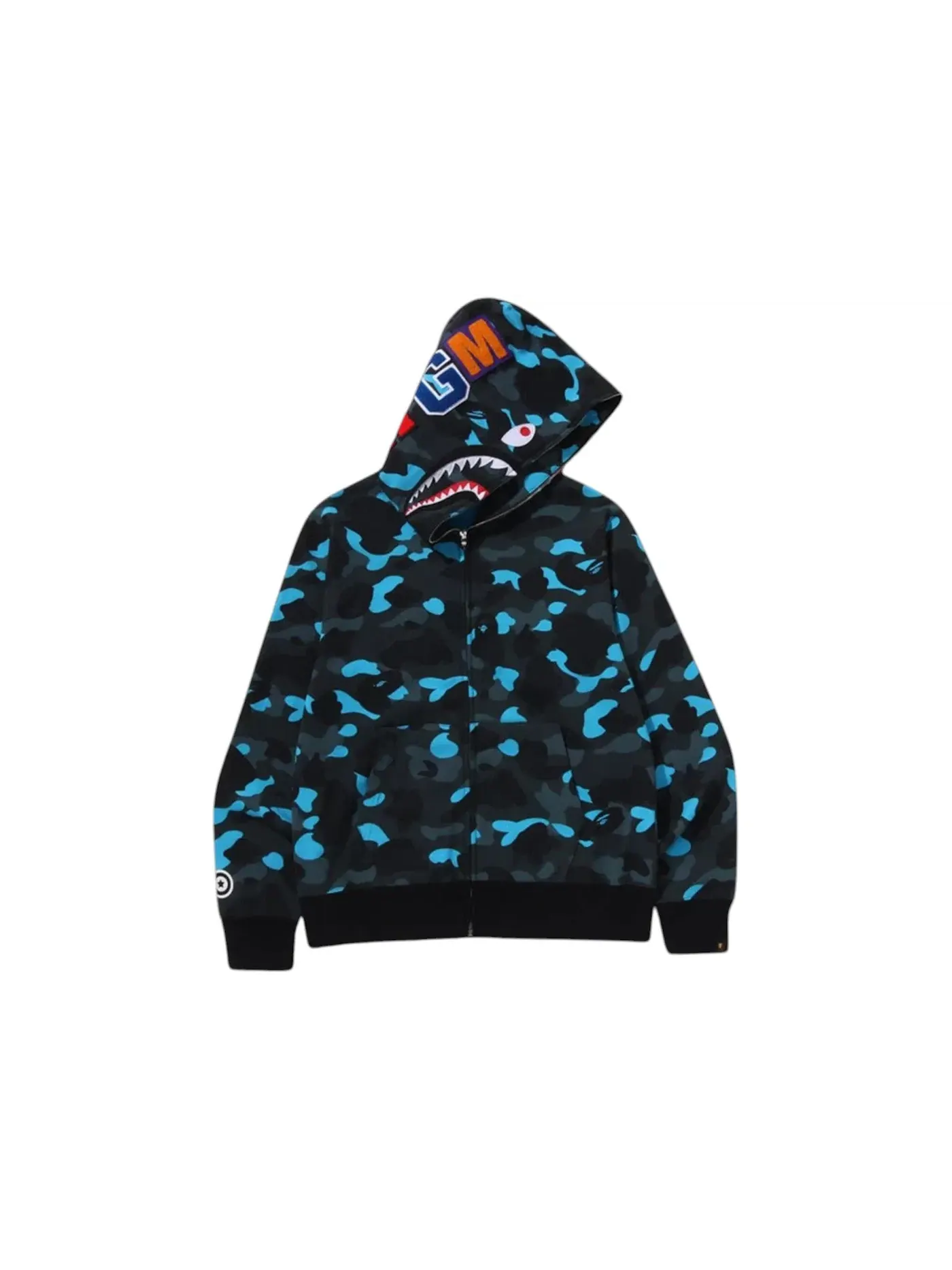 Мужская худи на молнии с принтом BAPE x Helinox Shark Full Zip Hoodie BAPE — изображение 1 из 2, черный/голубой синий