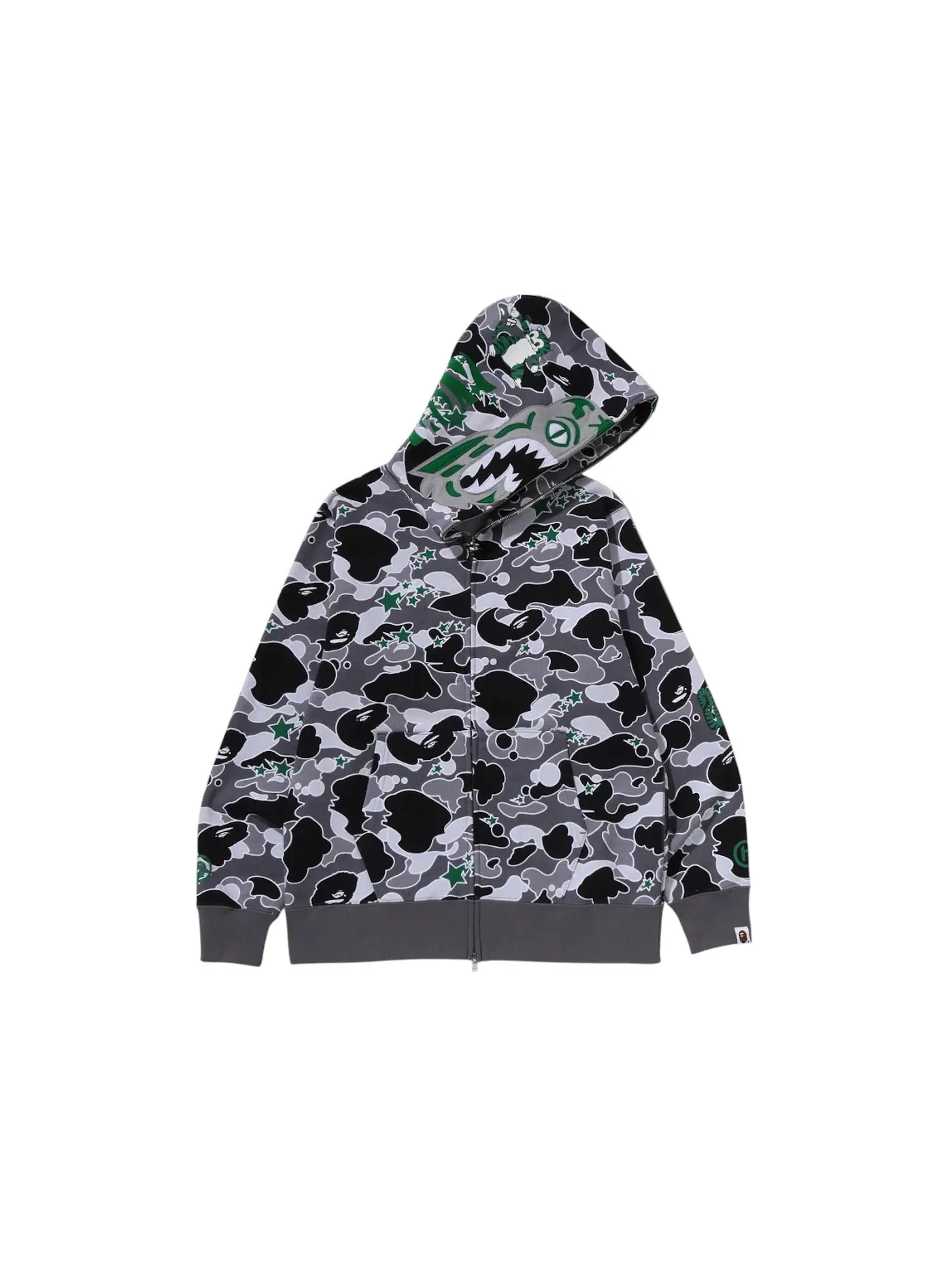 Мужская худи с полной застежкой-молнией Sta Camo Tiger BAPE — изображение 2 из 2, серый