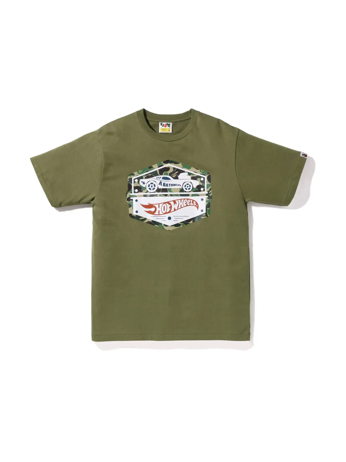 Мужская футболка с принтом BAPE x Hot Wheels Car Tee BAPE — изображение 1 из 2, оливковый