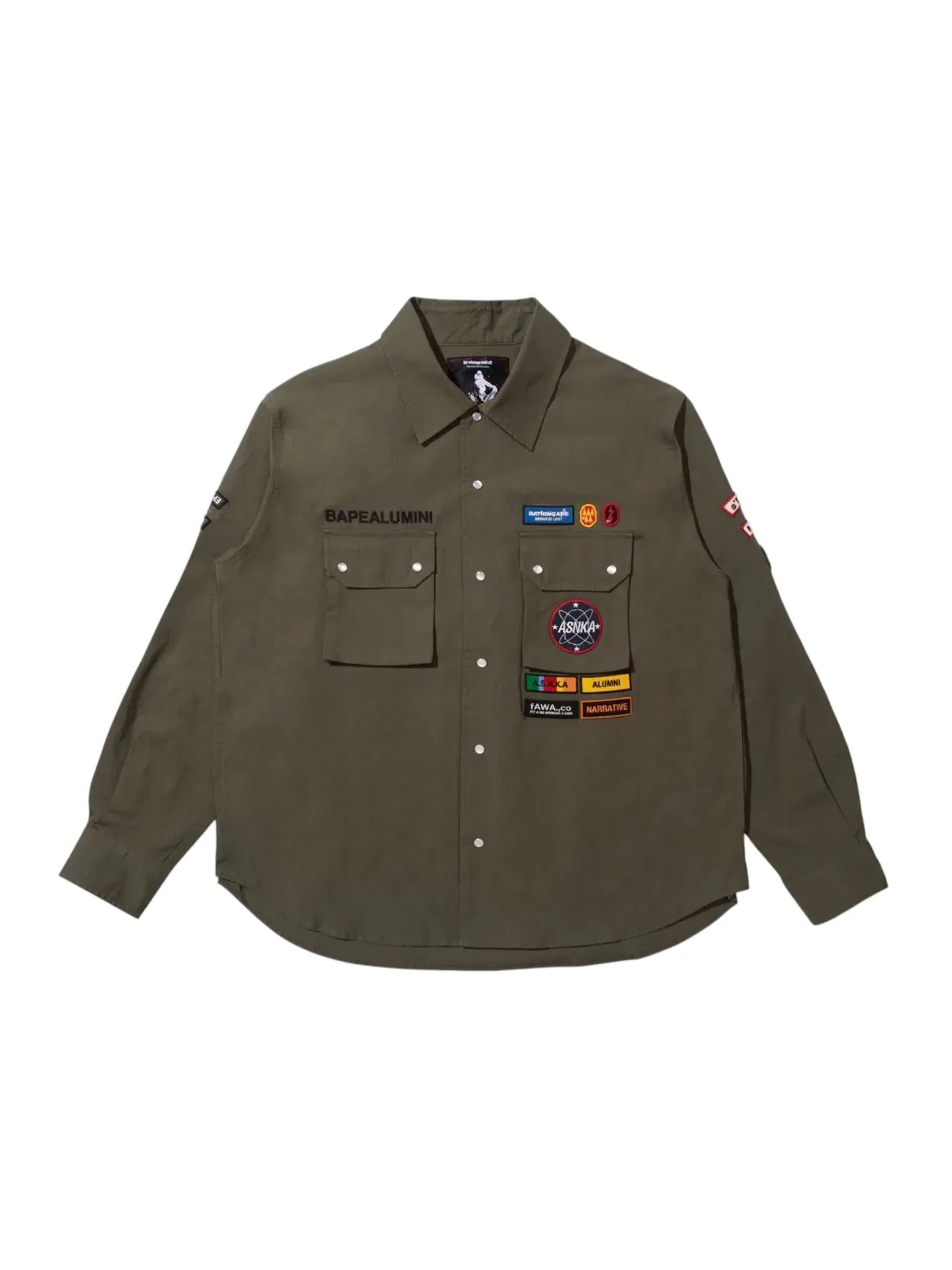 Мужская рубашка с длинным рукавом Multi Patch Military BAPE — изображение 1 из 1, оливковый