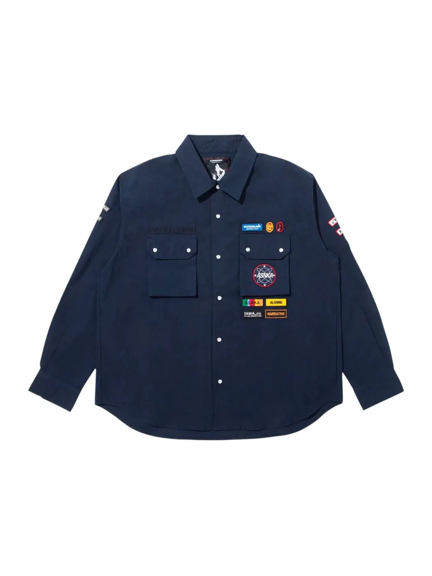 Мужская рубашка с длинным рукавом BAPE x Kazuki Kuraishi Multi Patch Military — изображение 1 из 1, темно-синий