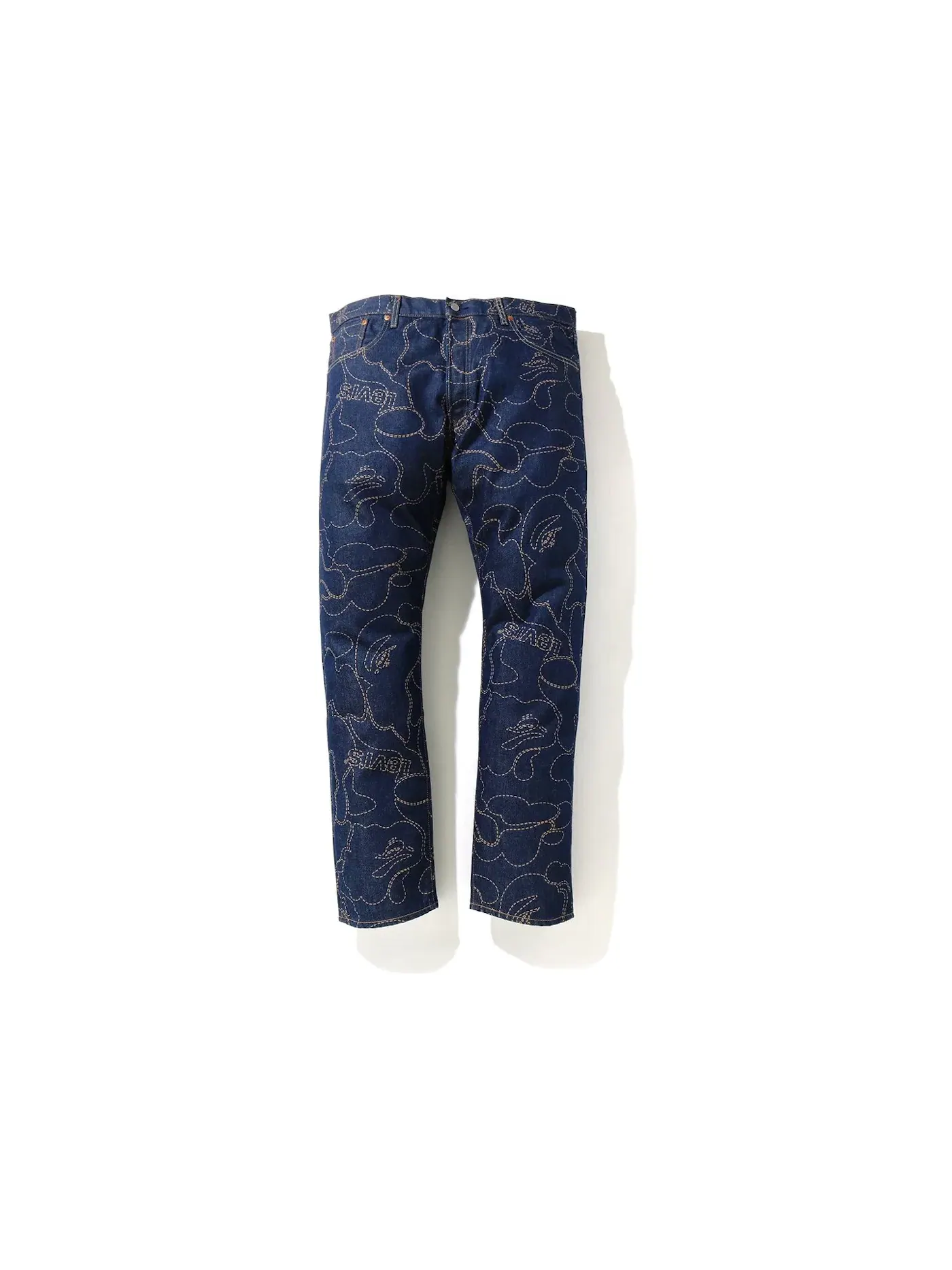 Мужские джинсы с камуфляжным принтом BAPE x Levis Camo 501 93 Model BAPE — изображение 1 из 2, синий
