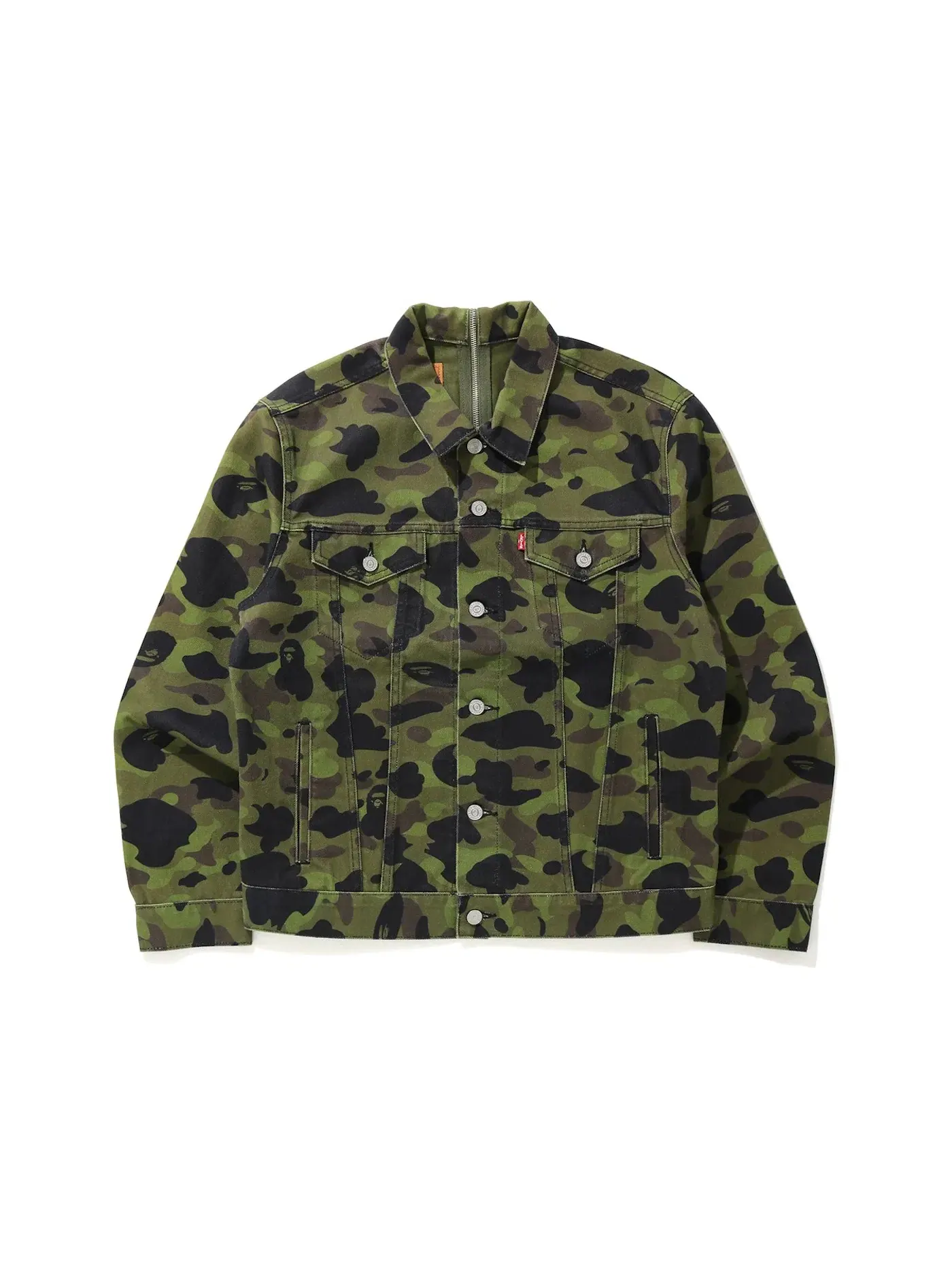 Мужская куртка-тракер с камуфляжным принтом BAPE x Levis — изображение 1 из 2, зеленый