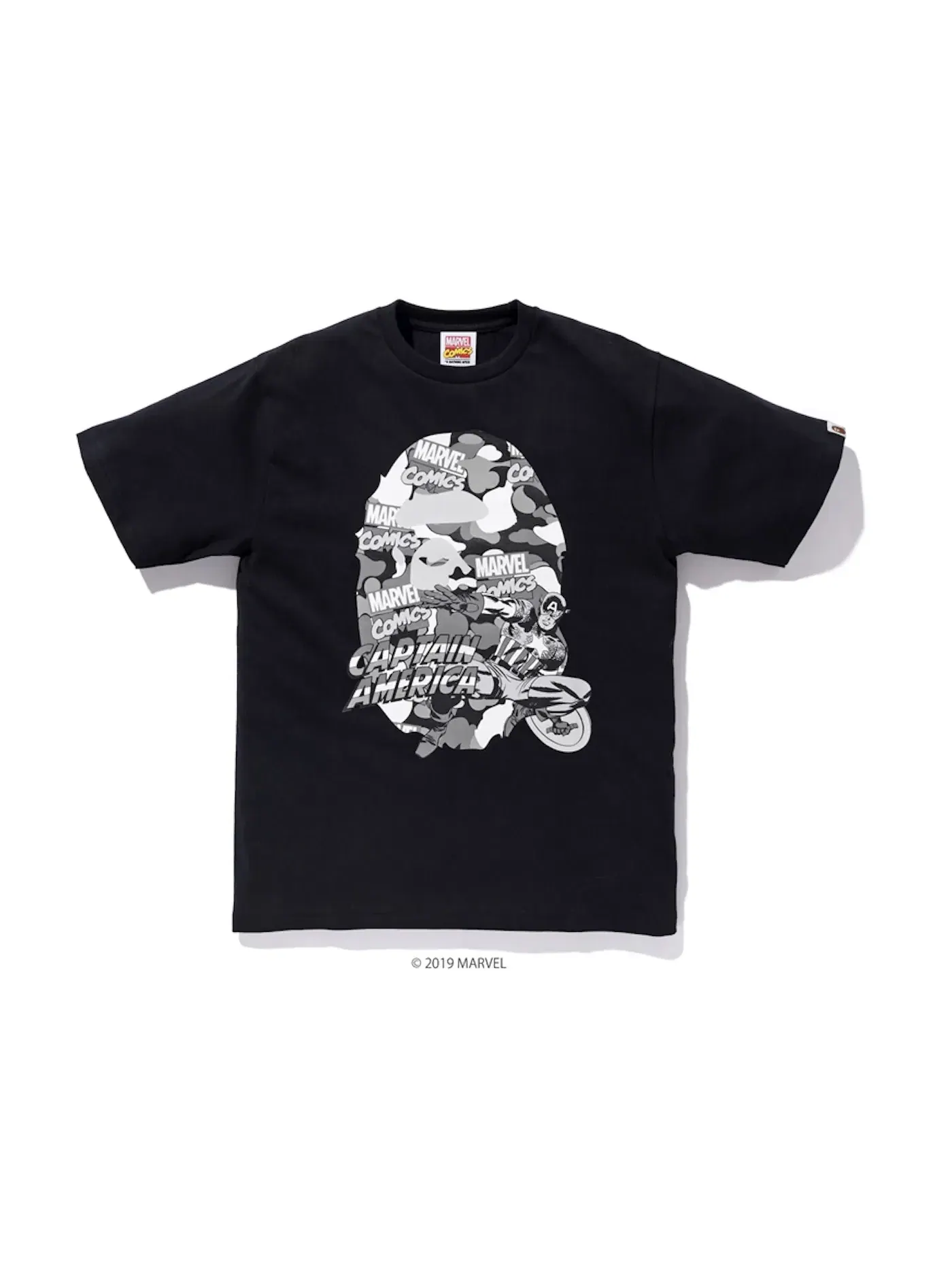 Мужская футболка с принтом BAPE x Marvel Camo Captain America Ex Tee — изображение 1 из 1, черный