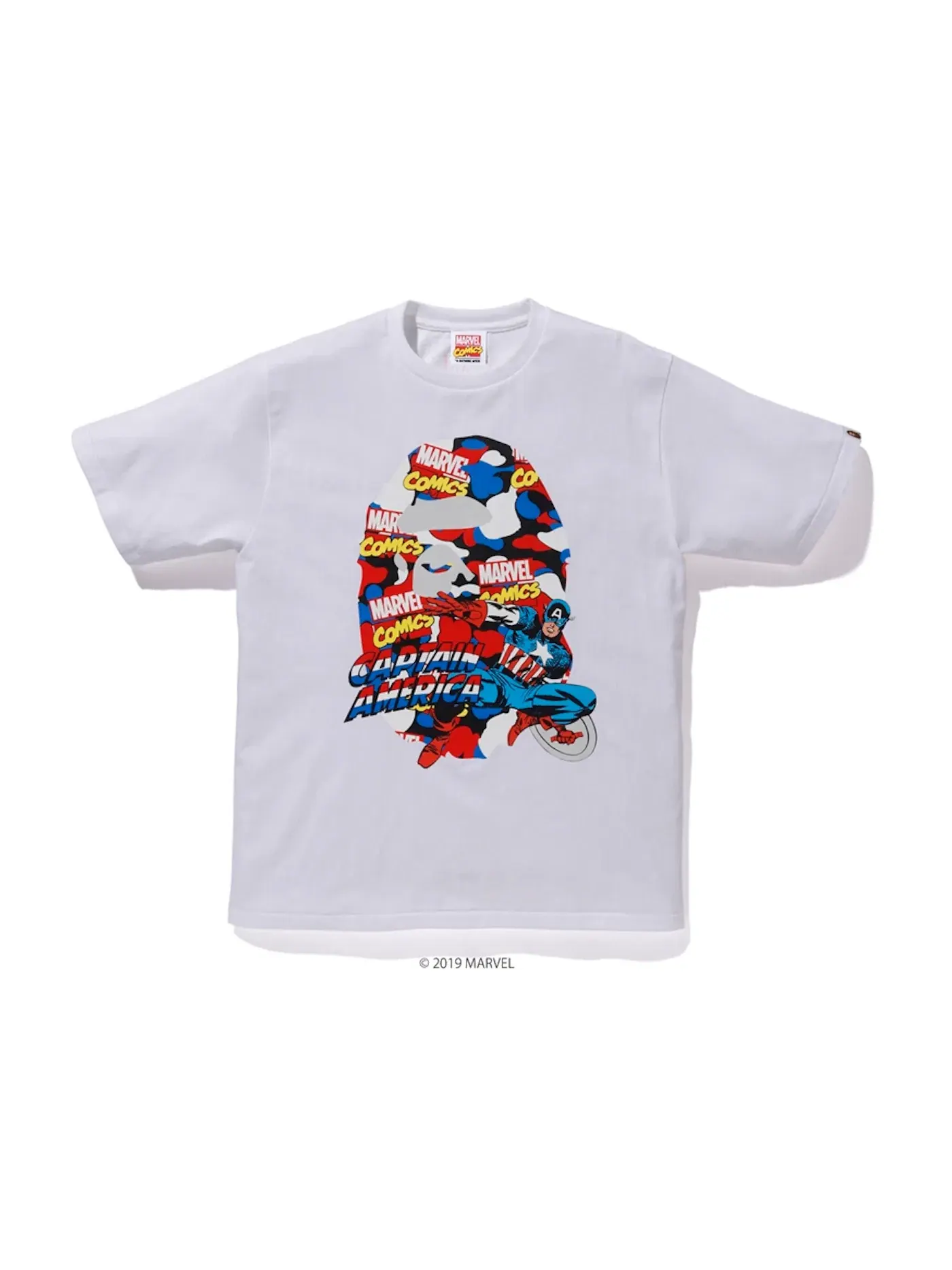 Мужская футболка с принтом BAPE x Marvel Camo Captain America Tee BAPE — изображение 1 из 1, белый