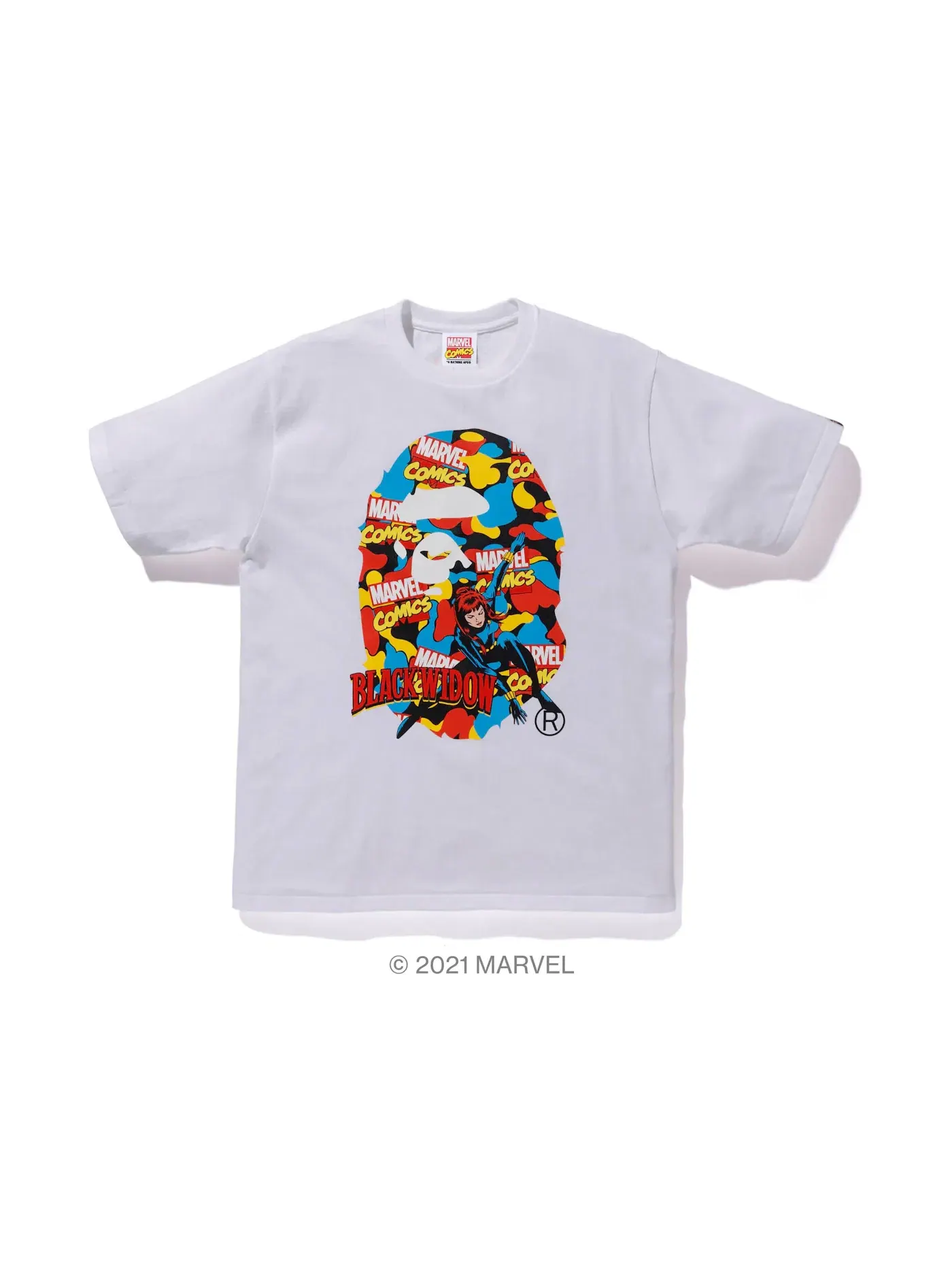 Мужская футболка с принтом BAPE x Marvel Comics Camo Back Widow Tee BAPE — изображение 1 из 1, белый
