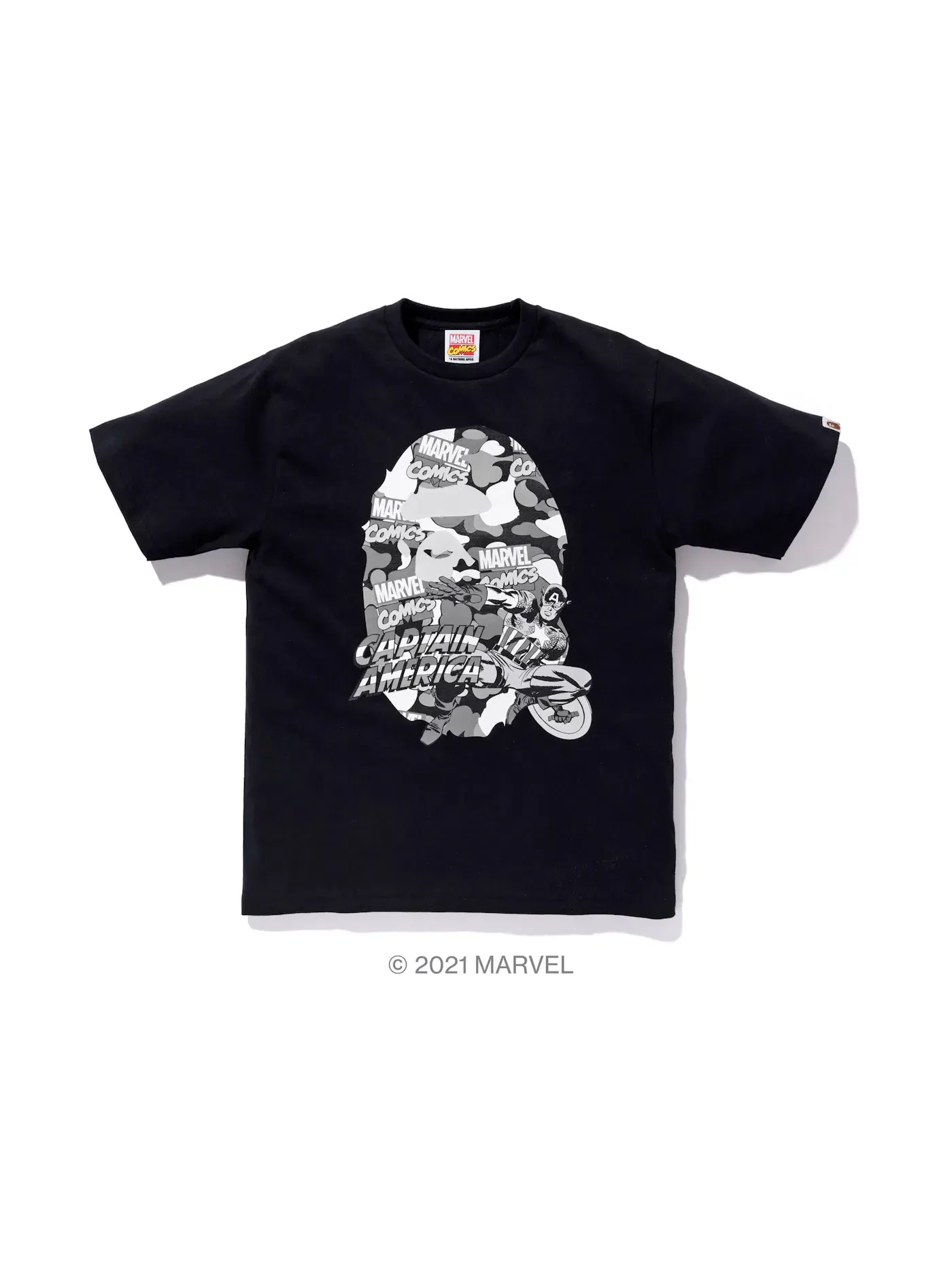 Мужская футболка с принтом BAPE x Marvel Comics Camo Captain America Tee BAPE — изображение 1 из 1, черный